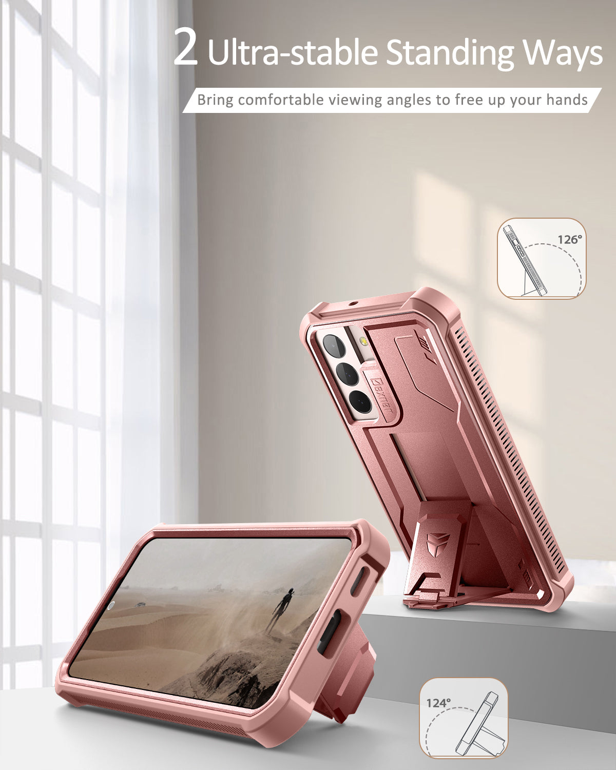 Dexnor Case for Samsung Galaxy S22 With Single Screen Protector Full Body Bumper Kickstand Heavy-duty Shockproof Rugged Cover.