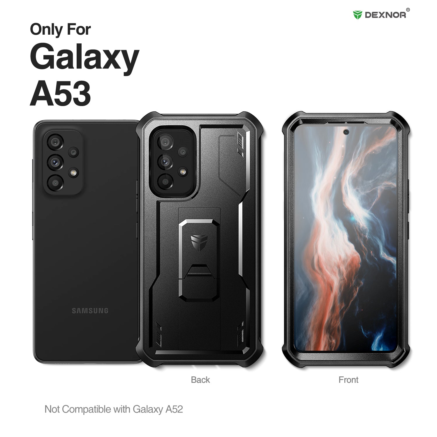 Dexnor Case for Samsung Galaxy A53 5G With Single Screen Protector Full Body Bumper Kickstand Heavy-duty Shockproof Rugged Cover.