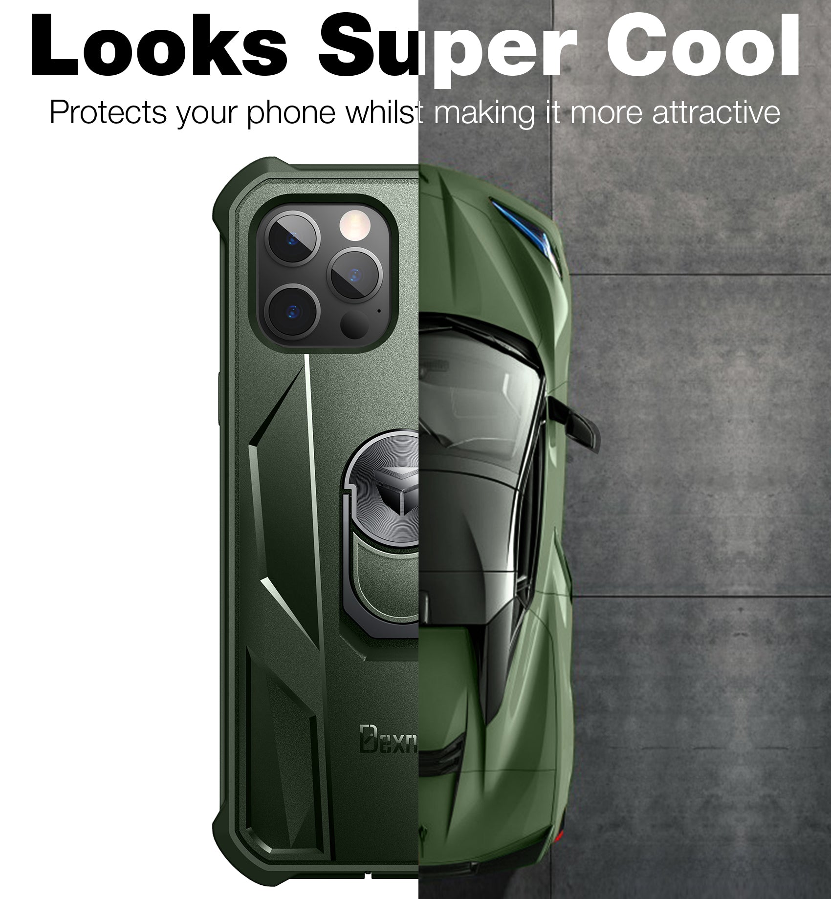 Dexnor Rugged Full Body Case for iPhone 12/12 Pro with Screen Protector & Ring Kickstand Car Mount, Slim Shockproof Protective Bumper Cover with Anti Dust Plugs.