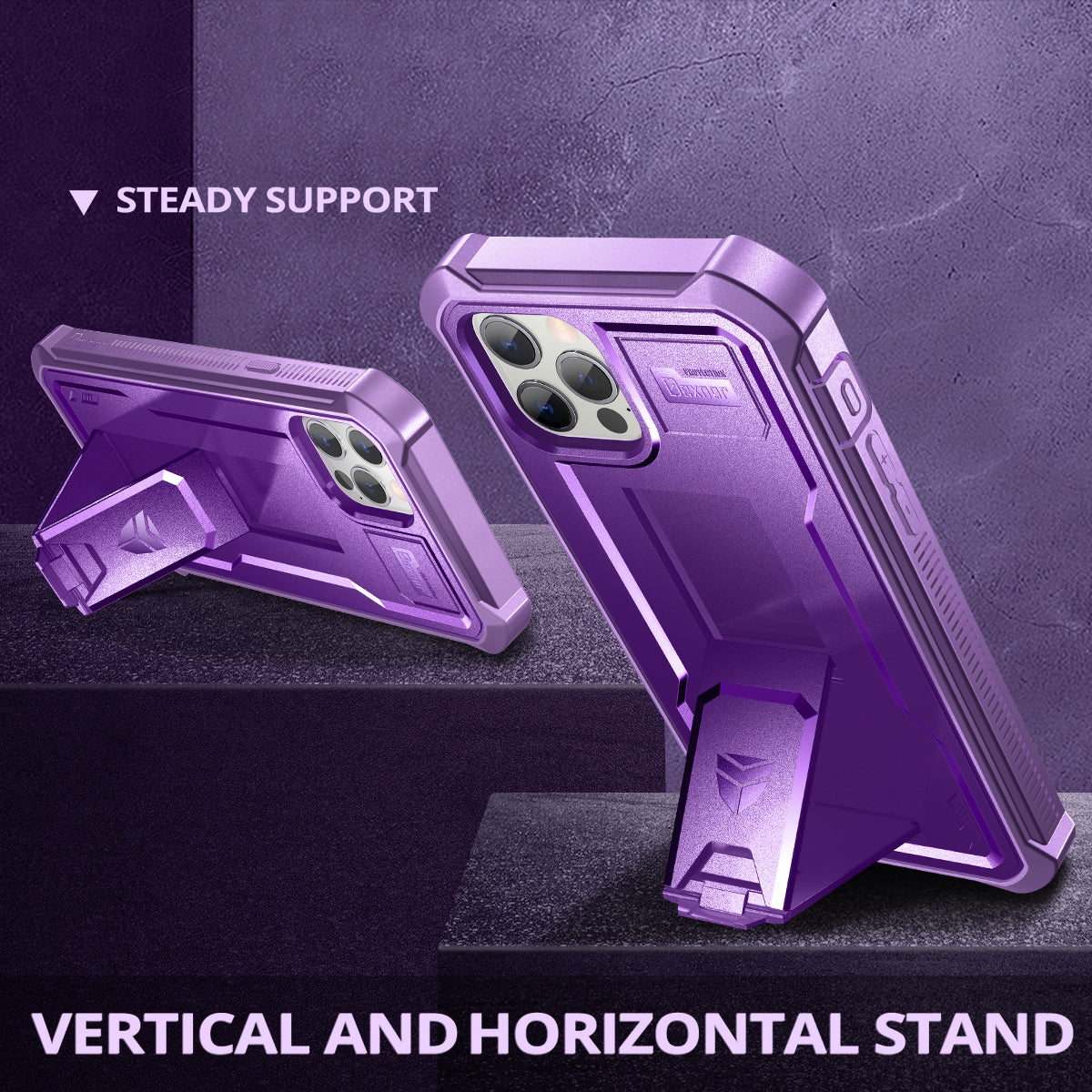 Dexnor Black Case For iPhone 12 Pro Max With Heavy-duty Shockproof Full Body Built-in Screen Protector Adjustable Kickstand