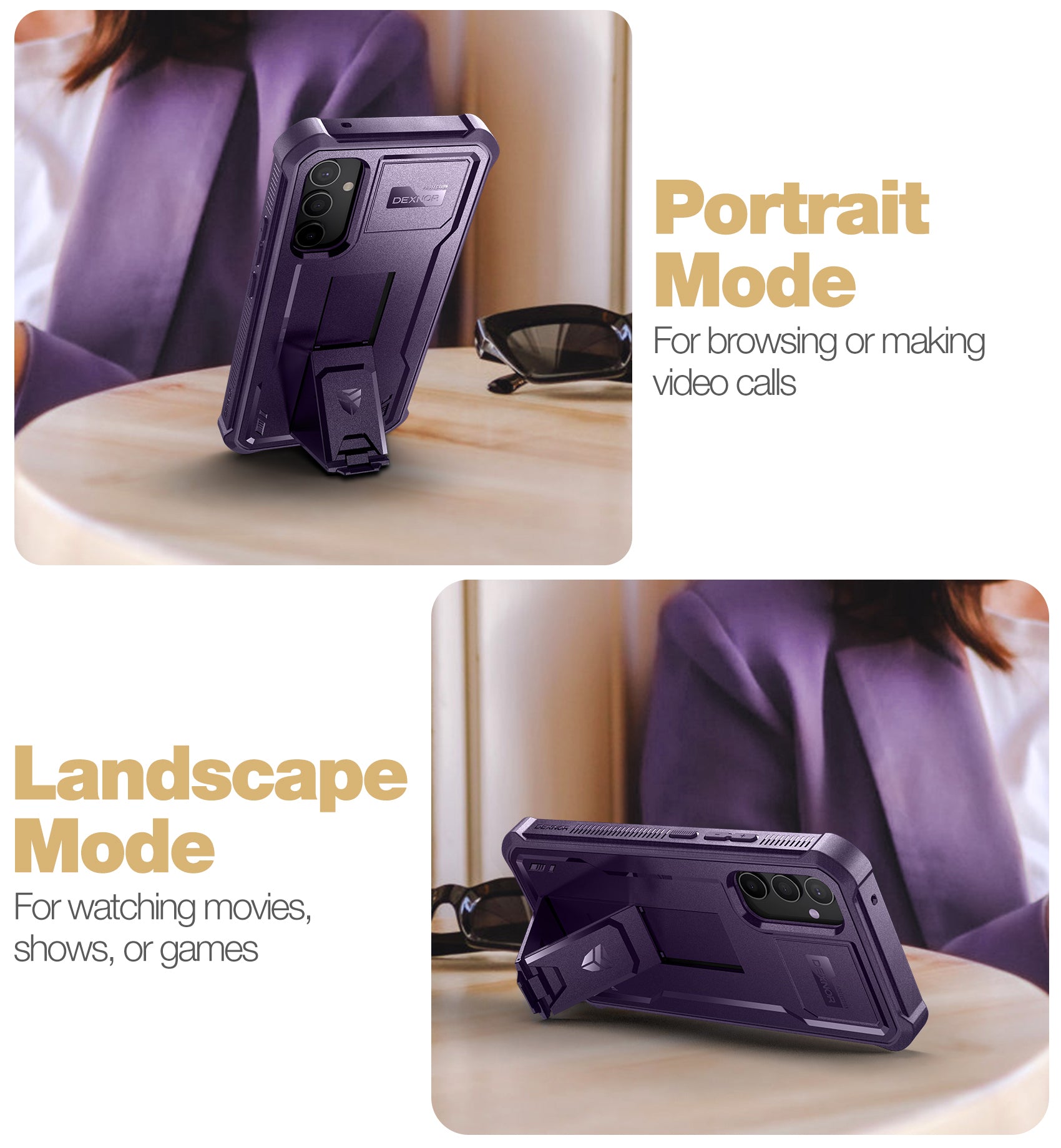 Dexnor Case for Samsung Galaxy A34 5G With Screen Protector Full Body Bumper Kickstand Heavy-duty Shockproof Rugged Cover.