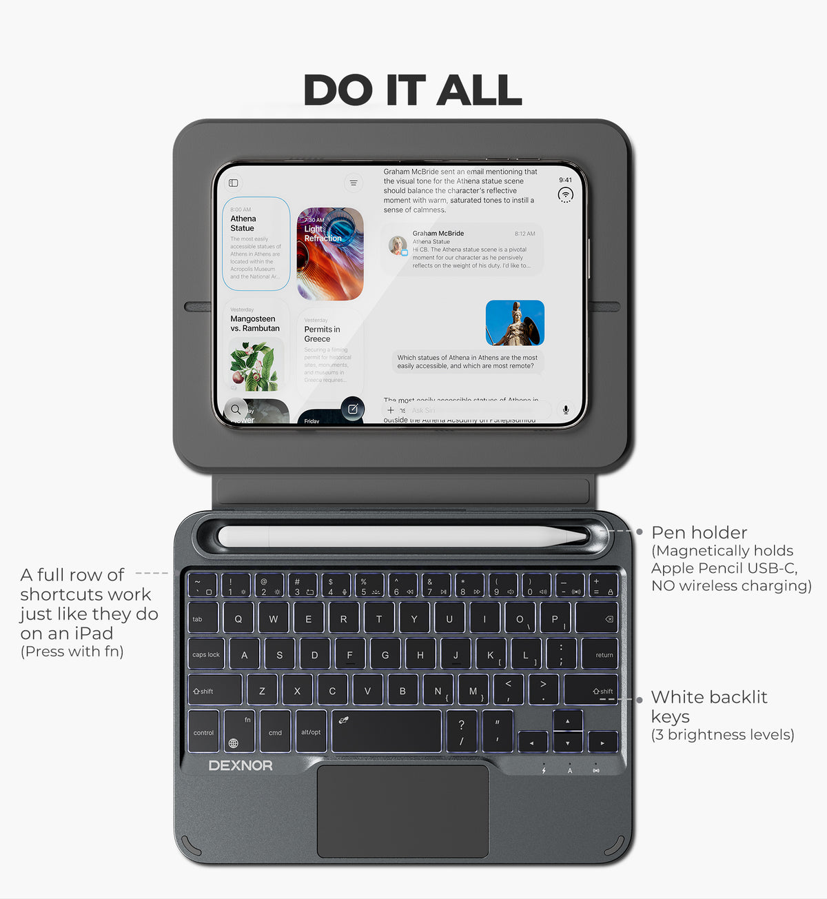 Dexnor Keyboard Case for iPhone Duo Portable Compact Mini Bluetooth Keyboard with Adjustable Stand Touchpad Pen Holder Backlight
