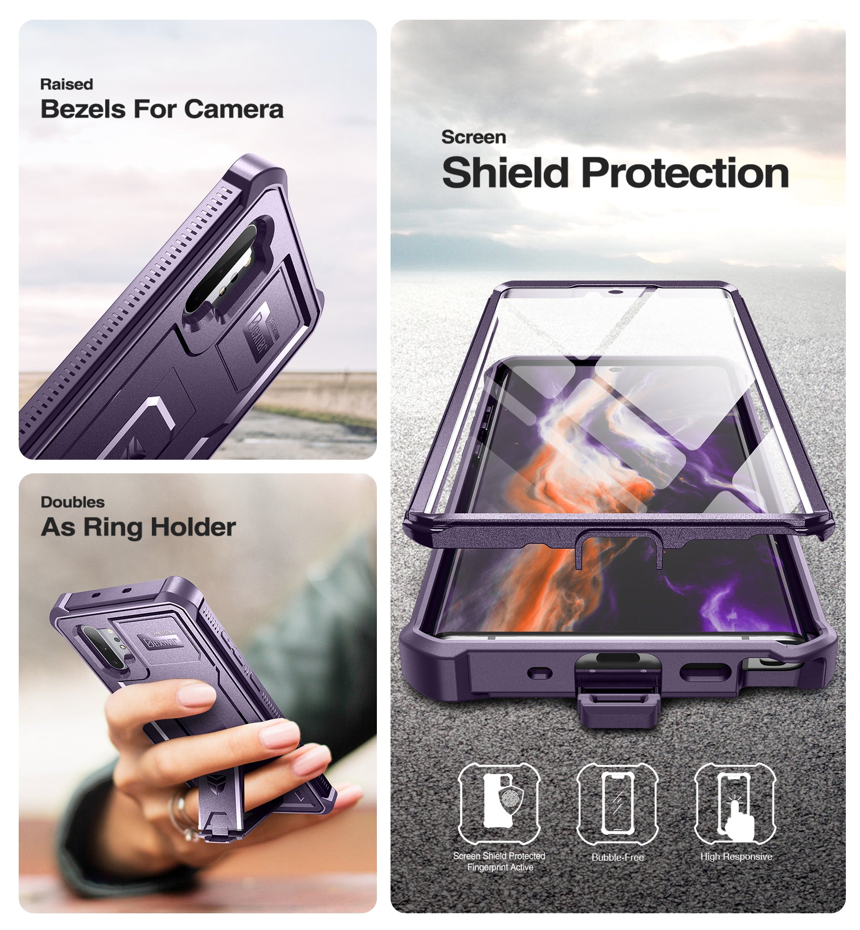 Dexnor Case for Samsung Galaxy Note 10+ With Single Screen Protector Full Body Bumper Kickstand Heavy-duty Shockproof Rugged Cover.