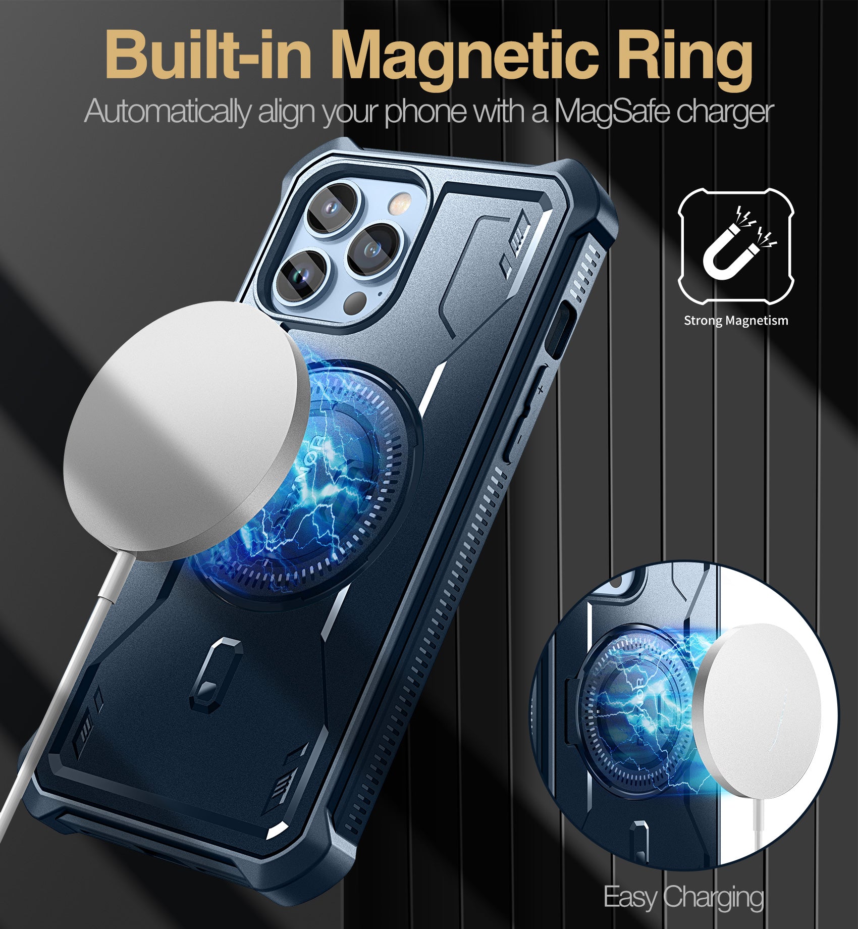 Dexnor for iphone 13 Pro Max Case With Heavy-duty Shockproof Full Body Built-in Screen Protector Adjustable Kickstand