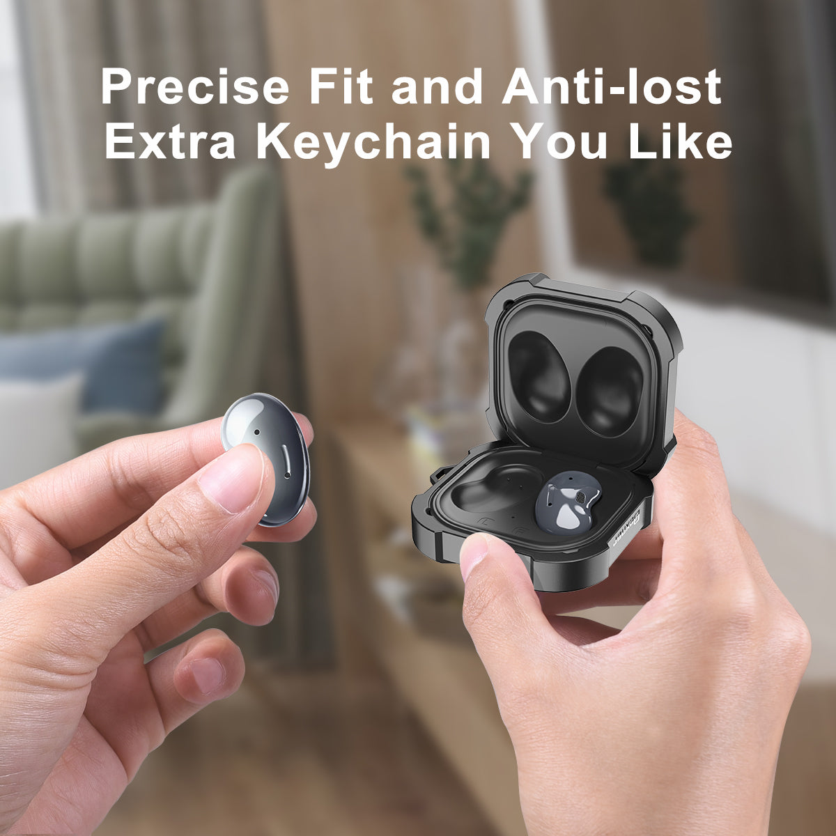 Dexnor Earphone Case For Samsung Galaxy Buds Live / Pro / Buds2 / Buds2 Pro /FE(2023) with Secure Lock and Carabiner Full Body Bumper Shockproof Rugged Cover Electroplating version.