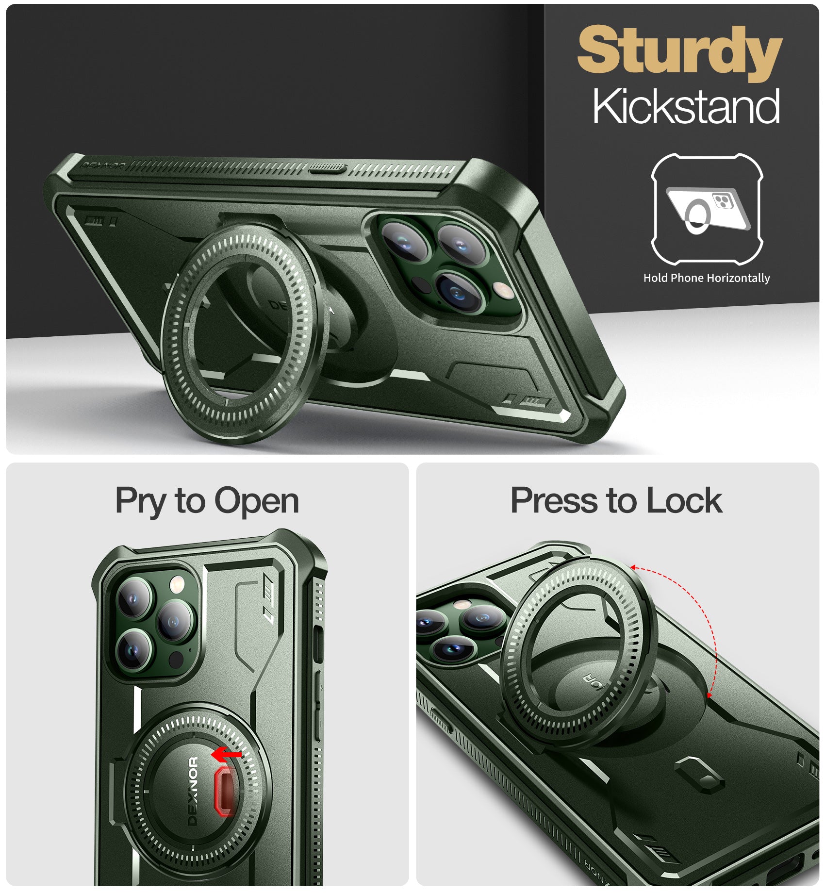 Dexnor for iphone 13 Pro Max Case With Heavy-duty Shockproof Full Body Built-in Screen Protector Adjustable Kickstand