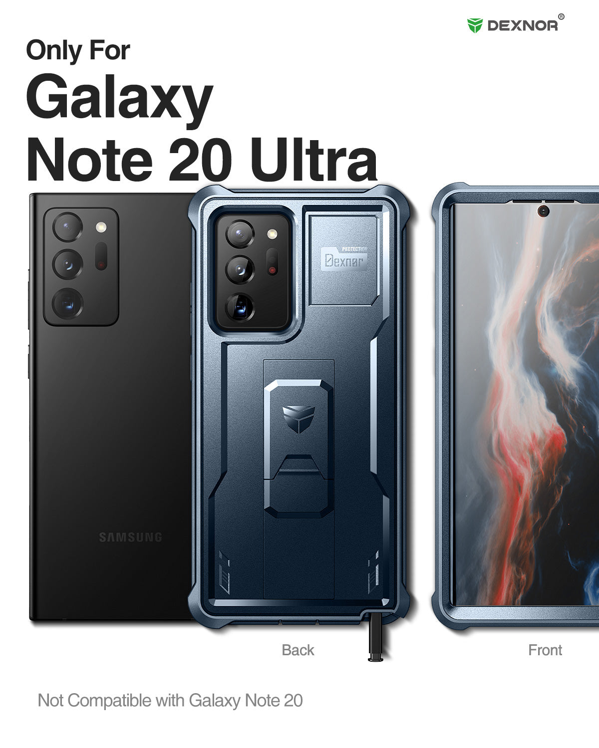 Dexnor Case for Samsung Galaxy Note 20 Ultra With Single Screen Protector Full Body Bumper Kickstand Heavy-duty Shockproof Rugged Cover.