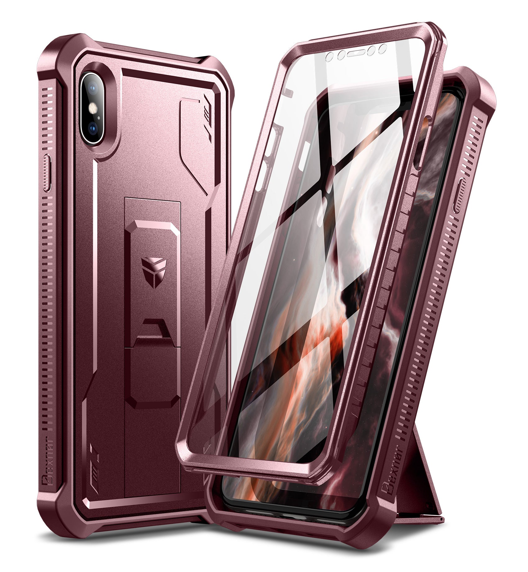 Dexnor Case for iPhone XS Max With Screen Protector Full Body Bumper Kickstand Heavy-duty Shockproof Rugged Cover.