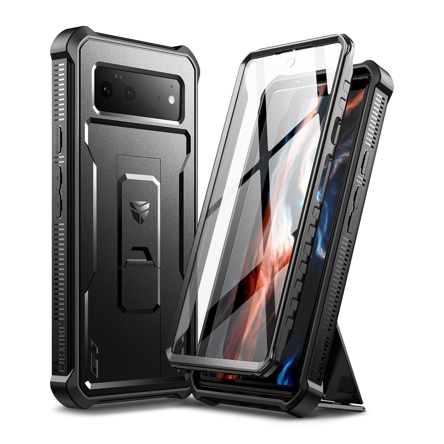 Dexnor Case for Google Pixel 6 With Screen Protector Full Body Bumper Kickstand Heavy-duty Shockproof Rugged Cover.