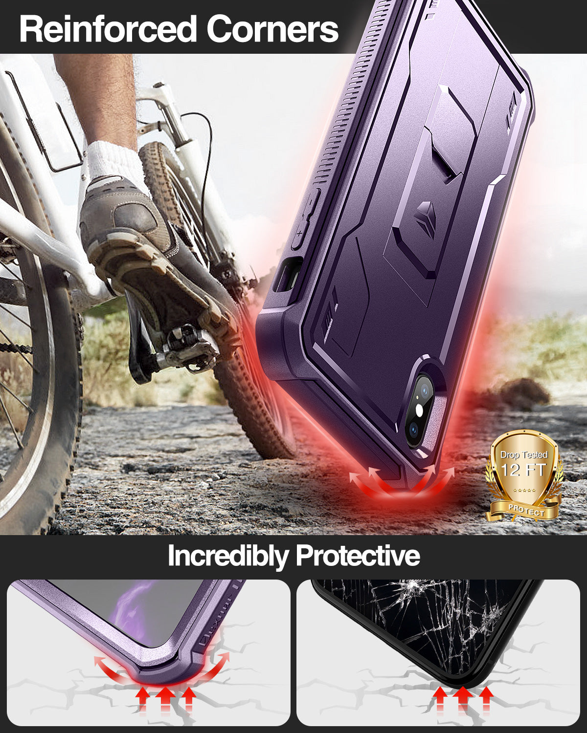 Dexnor Case for iPhone XS Max With Screen Protector Full Body Bumper Kickstand Heavy-duty Shockproof Rugged Cover.