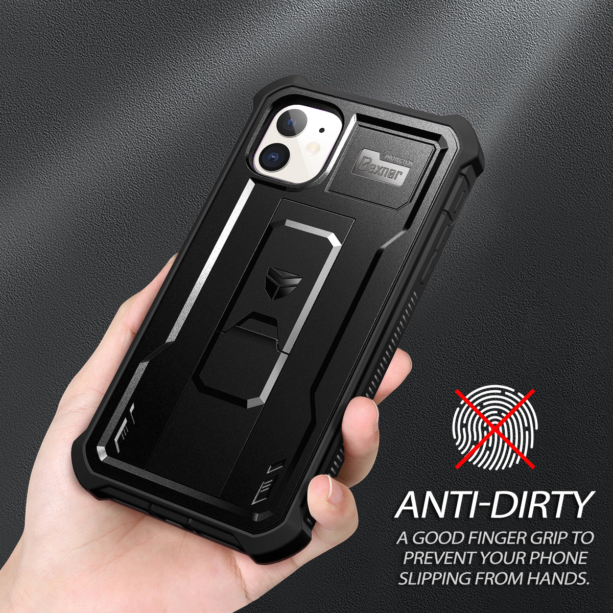 Dexnor Case for iPhone 11 With Screen Protector Full Body Bumper Kickstand Heavy-duty Shockproof Rugged Cover.