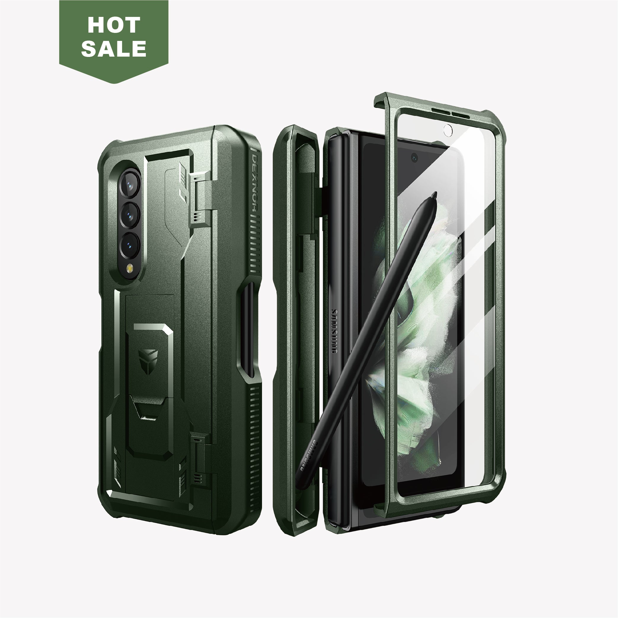 Dexnor Case for Samsung Galaxy Z Fold 3 With Hinge Coverage Screen Protector Full Body Bumper Kickstand Heavy-duty Shockproof Rugged Cover.