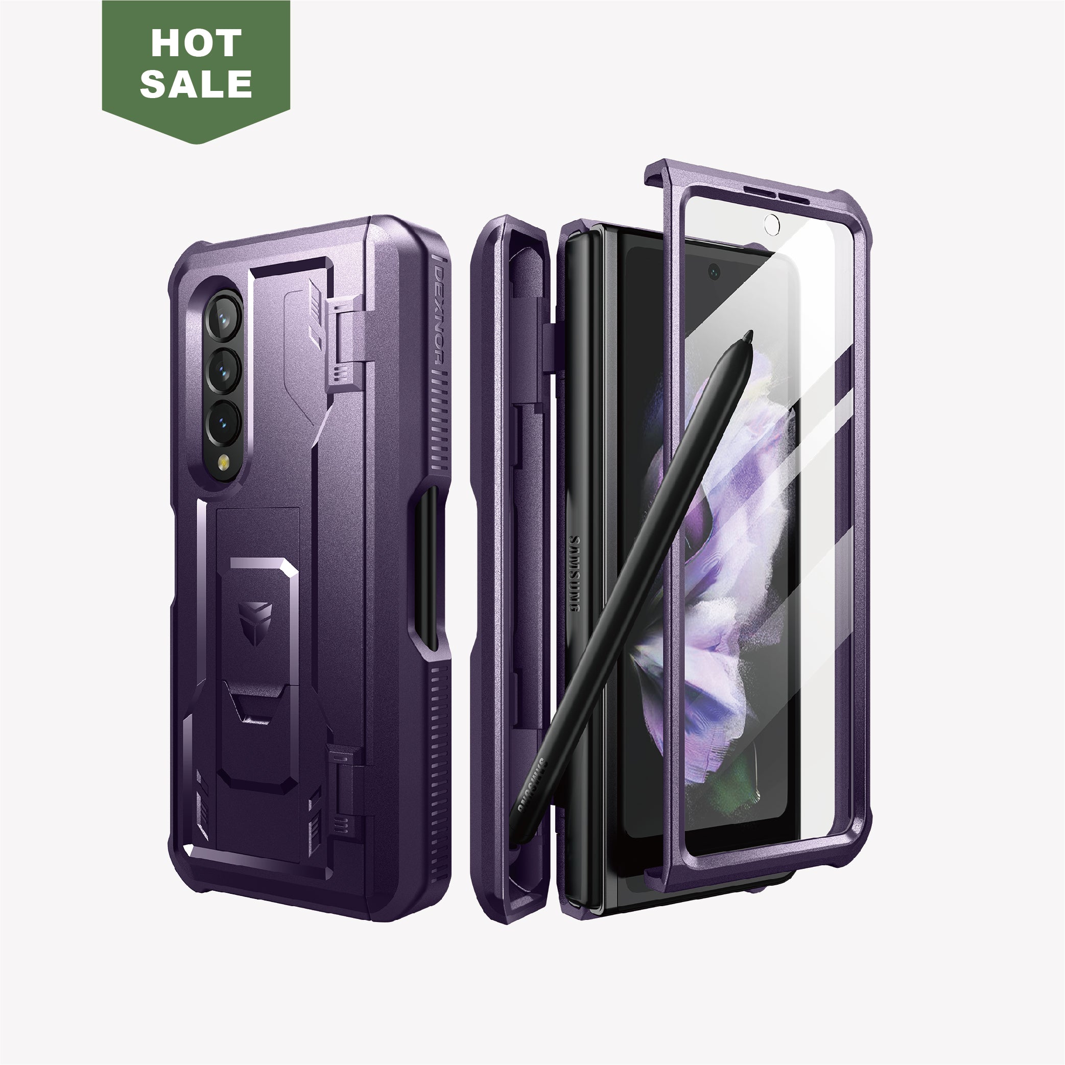 Dexnor Case for Samsung Galaxy Z Fold 3 With Hinge Coverage Screen Protector Full Body Bumper Kickstand Heavy-duty Shockproof Rugged Cover.