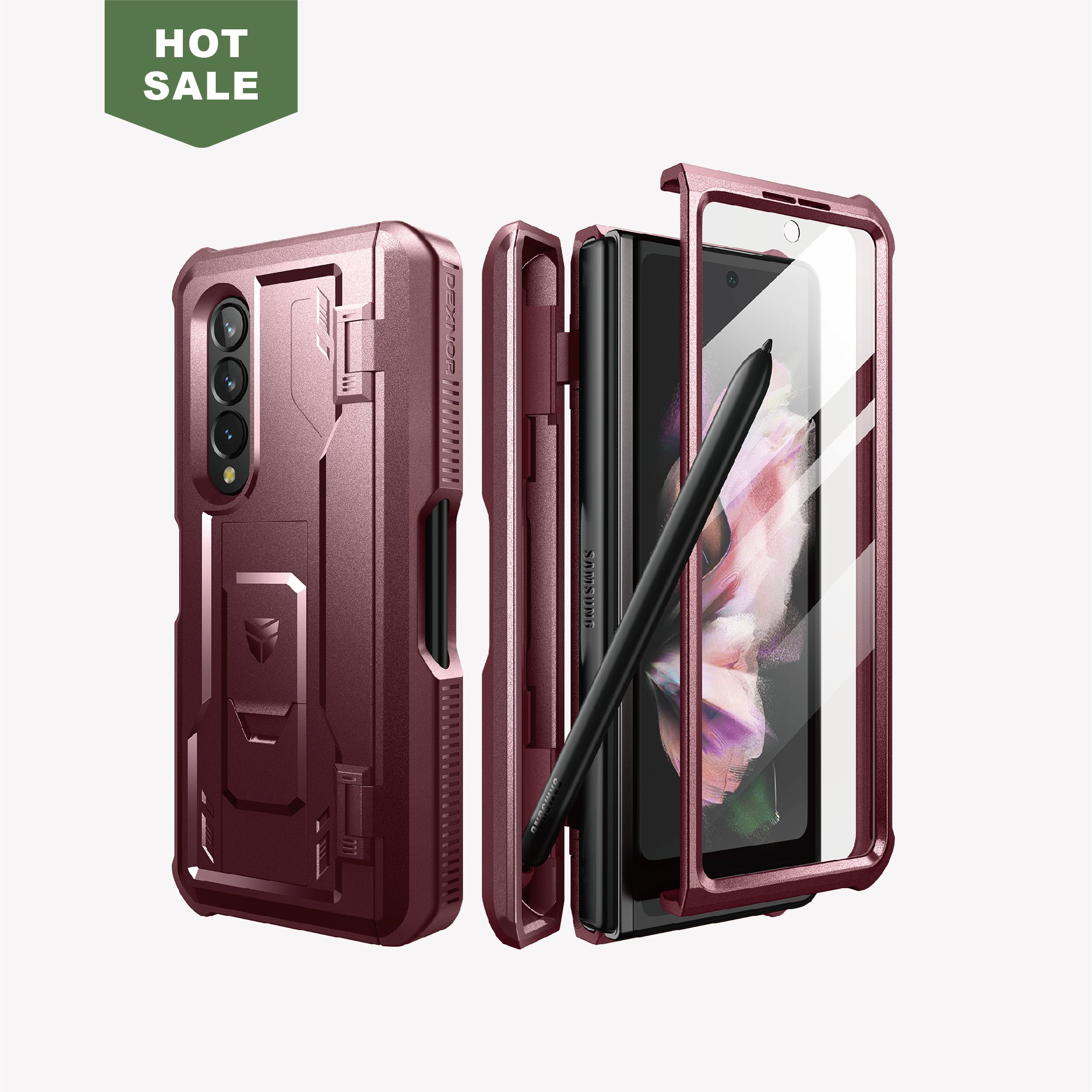 Dexnor Case for Samsung Galaxy Z Fold 3 With Hinge Coverage Screen Protector Full Body Bumper Kickstand Heavy-duty Shockproof Rugged Cover.
