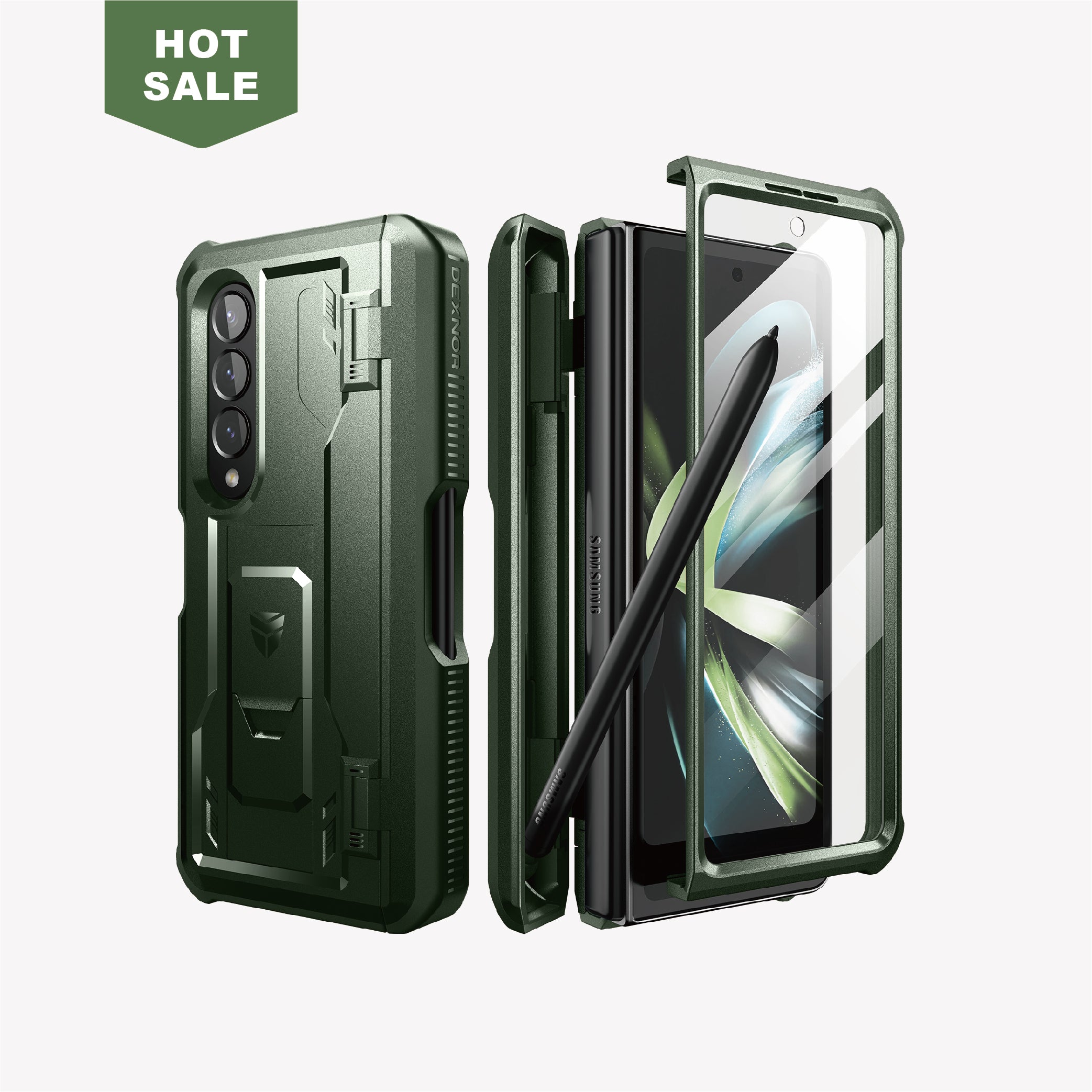 Dexnor Case for Samsung Galaxy Z Fold 4 With Hinge Coverage Screen Protector Full Body Bumper Kickstand Heavy-duty Shockproof Rugged Cover.