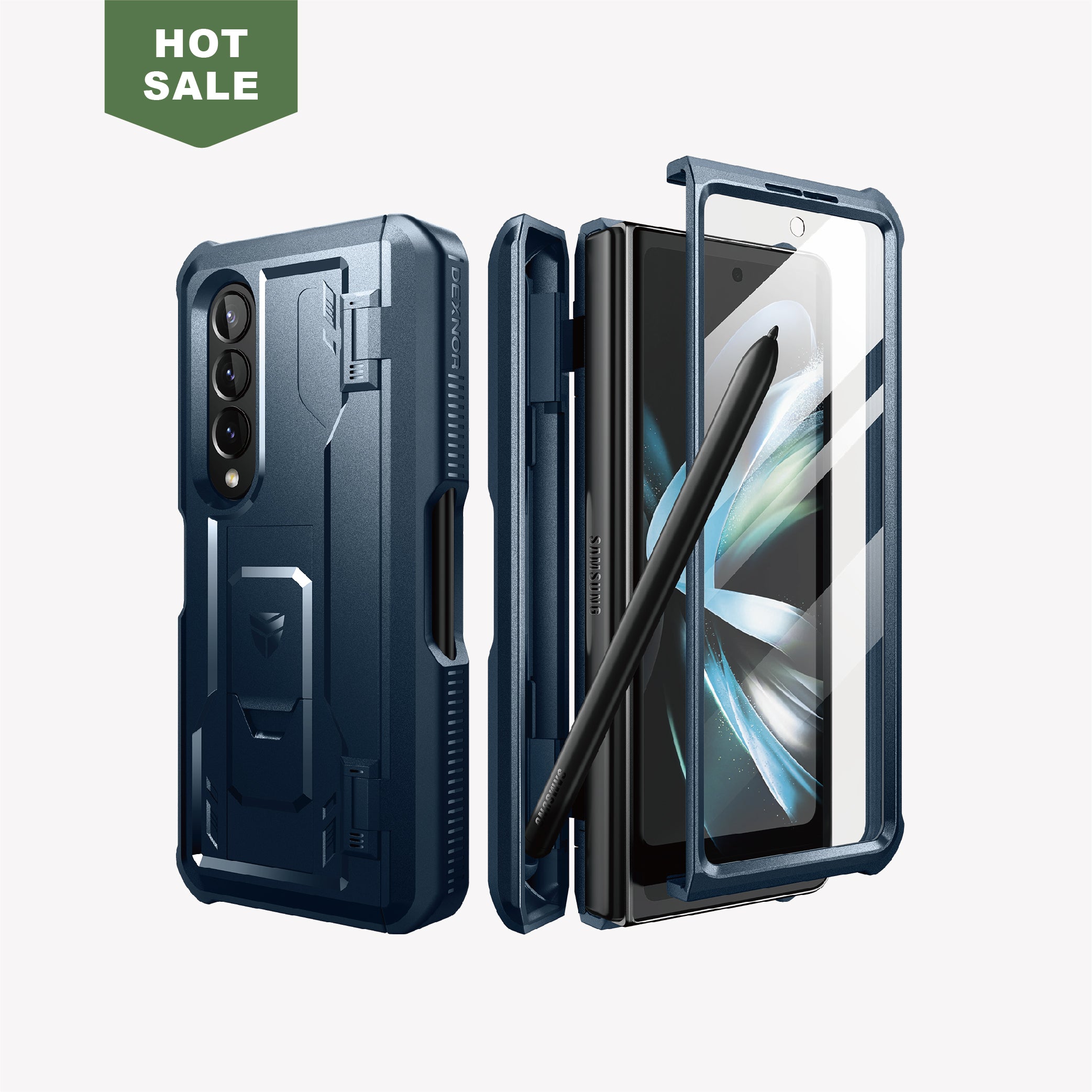 Dexnor Case for Samsung Galaxy Z Fold 4 With Hinge Coverage Screen Protector Full Body Bumper Kickstand Heavy-duty Shockproof Rugged Cover.