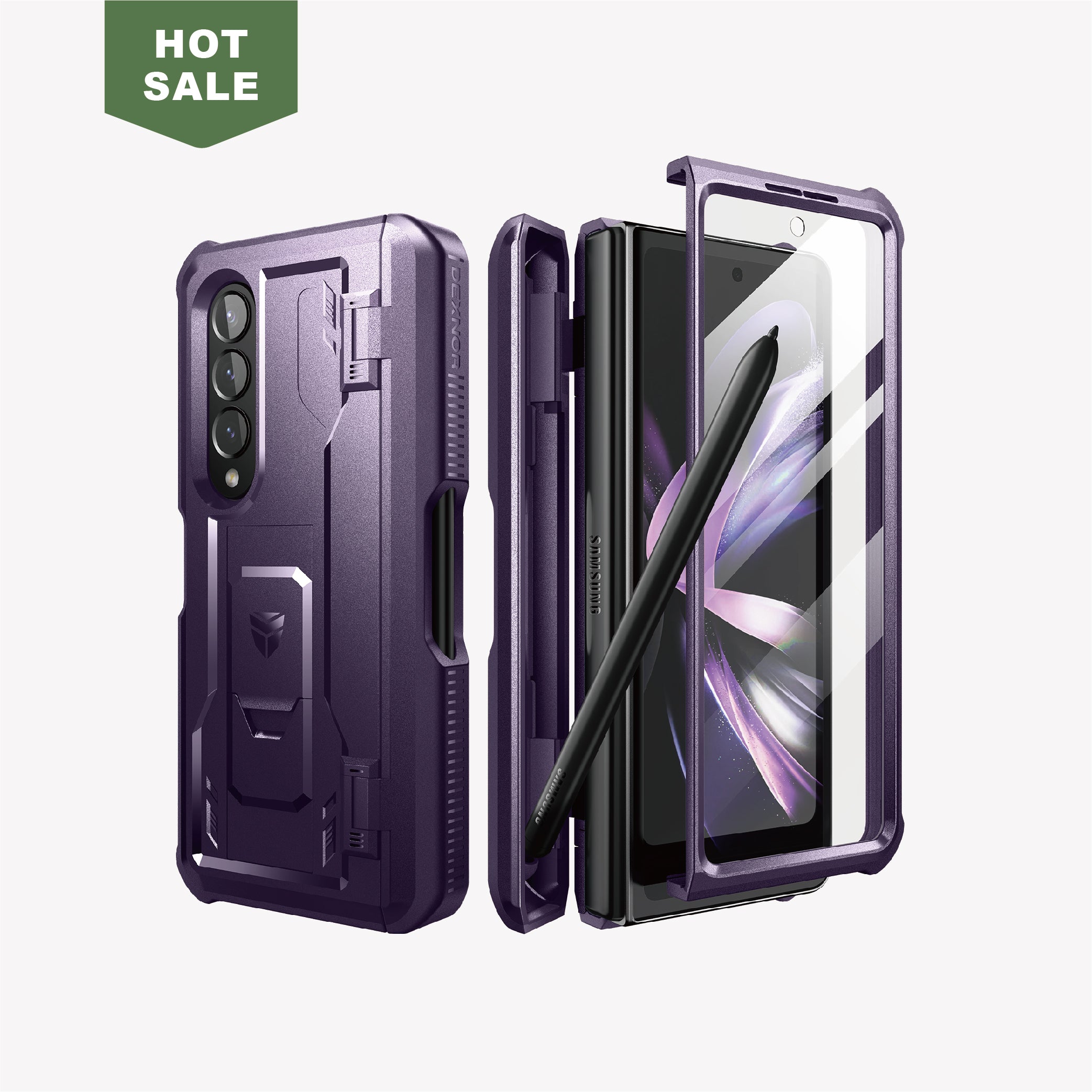 Dexnor Case for Samsung Galaxy Z Fold 4 With Hinge Coverage Screen Protector Full Body Bumper Kickstand Heavy-duty Shockproof Rugged Cover.