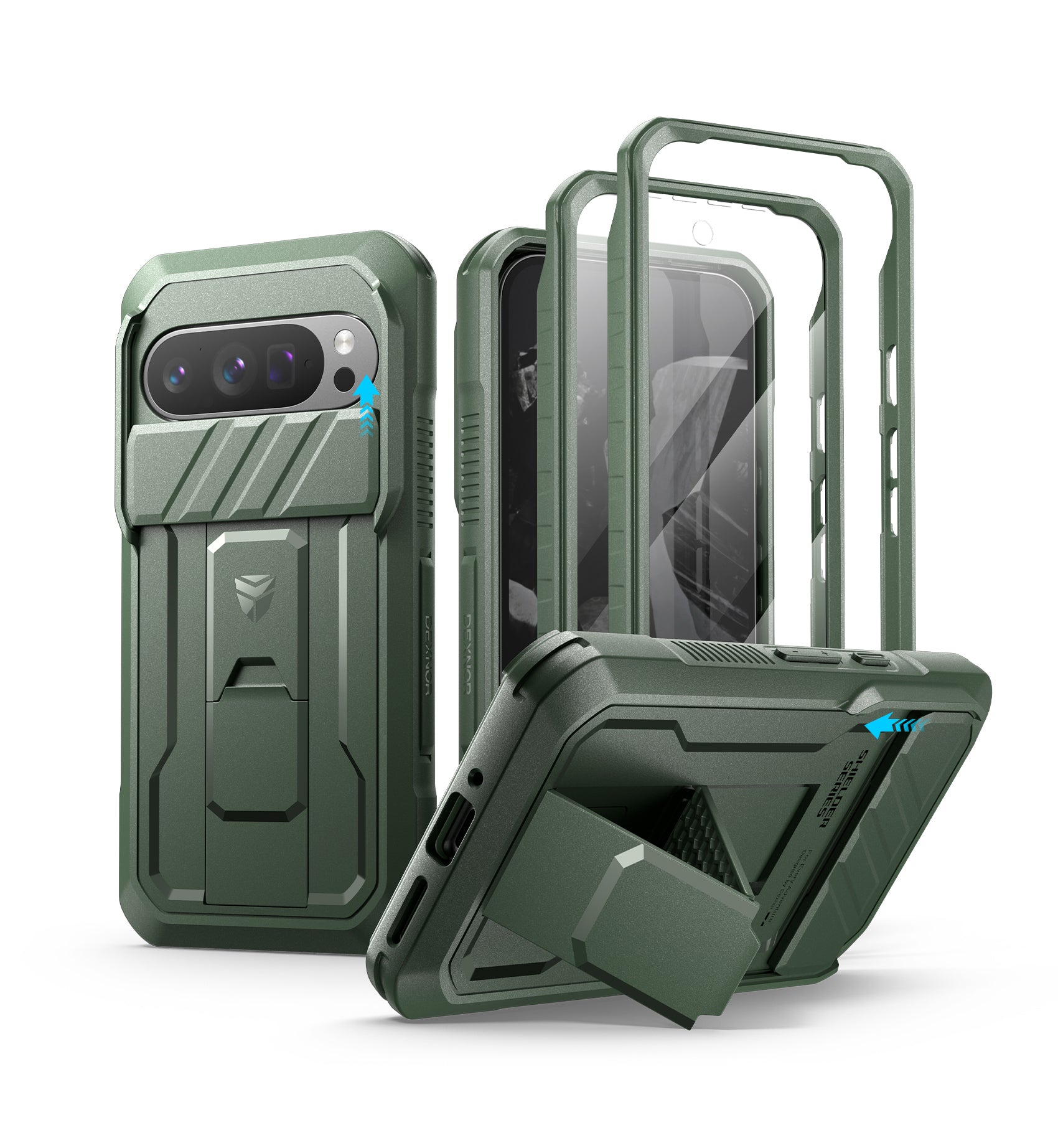 Dexnor Case for Google Pixel 9 Pro With Screen Protector Full Body Bumper Kickstand Heavy-duty Shockproof Rugged Cover.