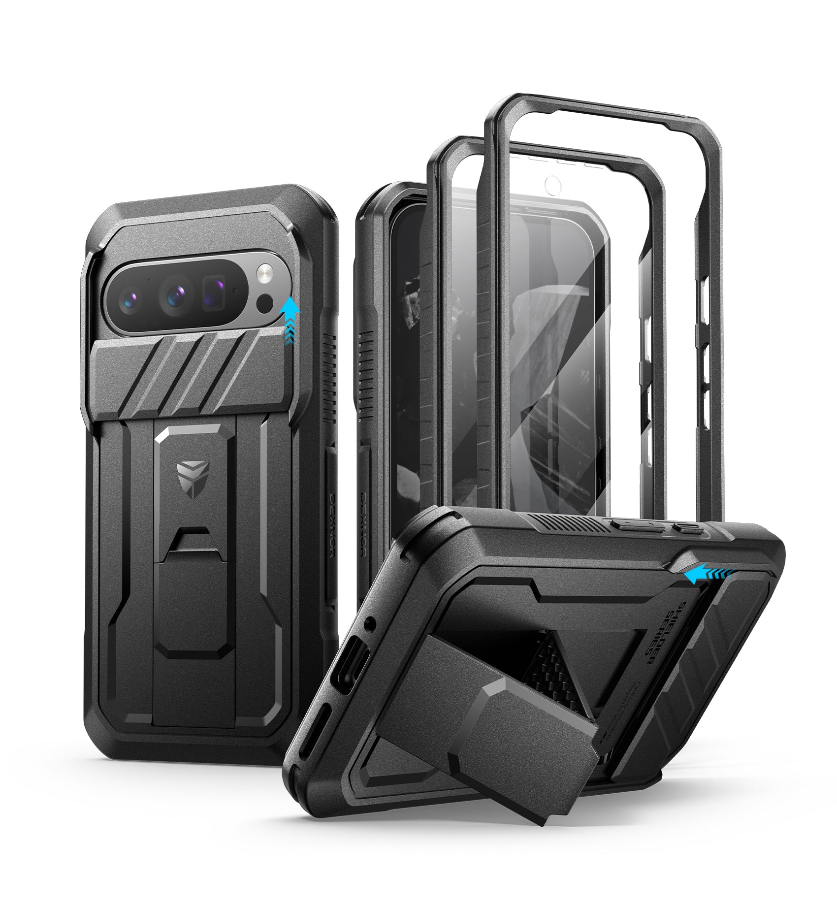 Dexnor Case for Google Pixel 9 Pro With Screen Protector Full Body Bumper Kickstand Heavy-duty Shockproof Rugged Cover.