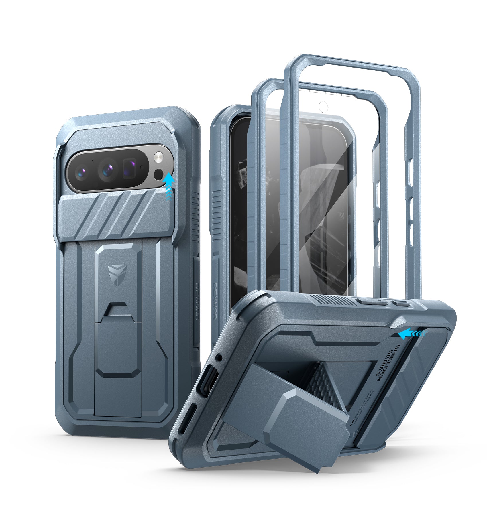 Dexnor Case for Google Pixel 9 Pro With Screen Protector Full Body Bumper Kickstand Heavy-duty Shockproof Rugged Cover.