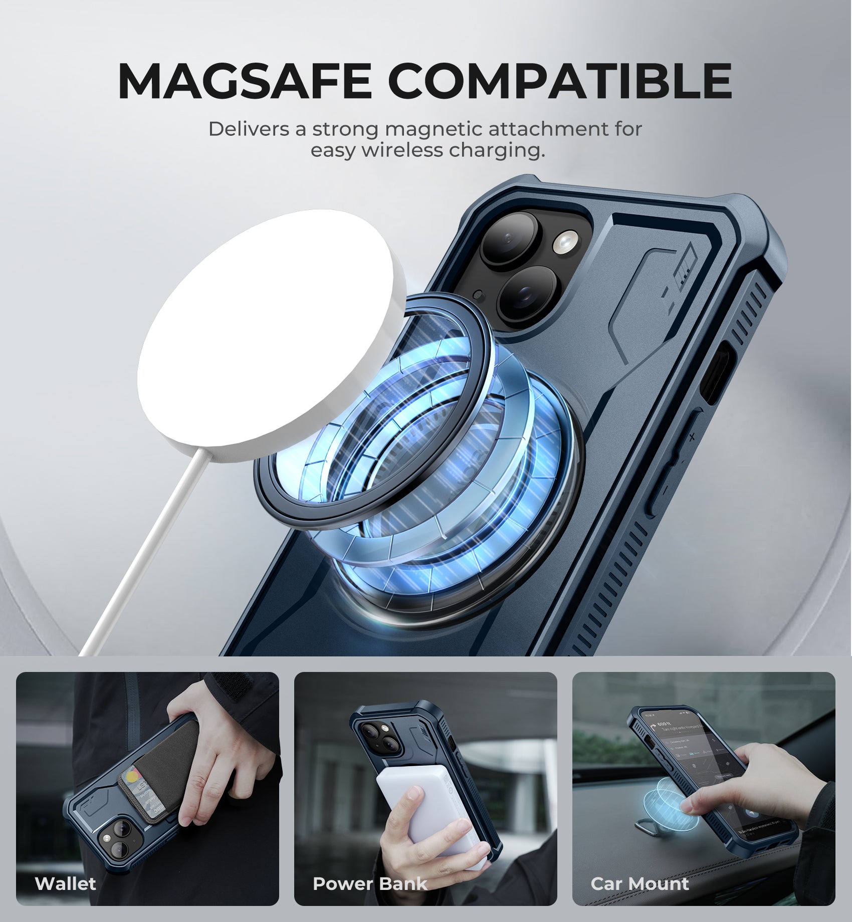 Dexnor for iphone 15 Case With MagSafe Heavy-duty Shockproof Full Body Built-in Screen Protector Adjustable Kickstand