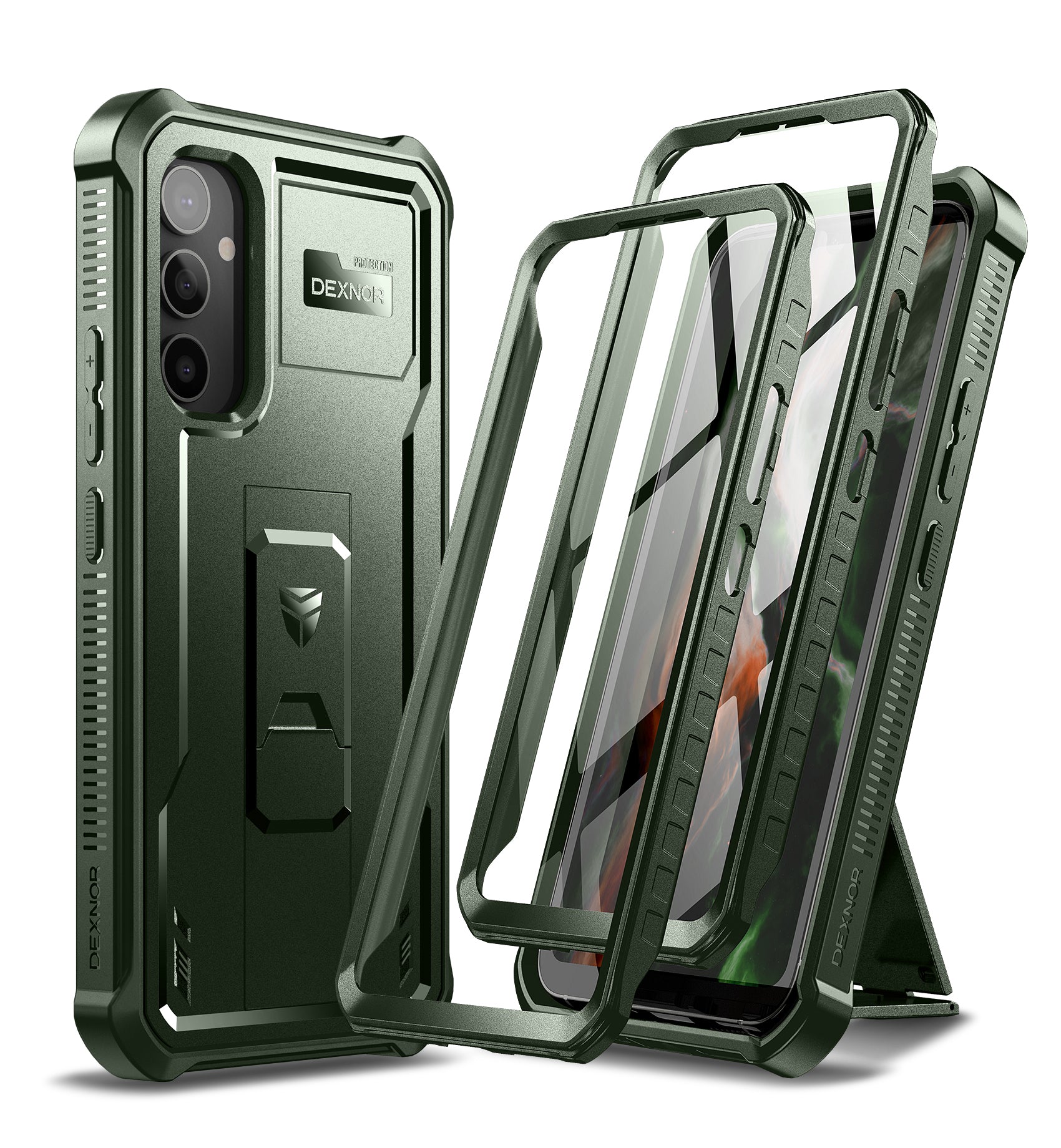Dexnor Case for Samsung Galaxy A34 5G With Screen Protector Full Body Bumper Kickstand Heavy-duty Shockproof Rugged Cover.