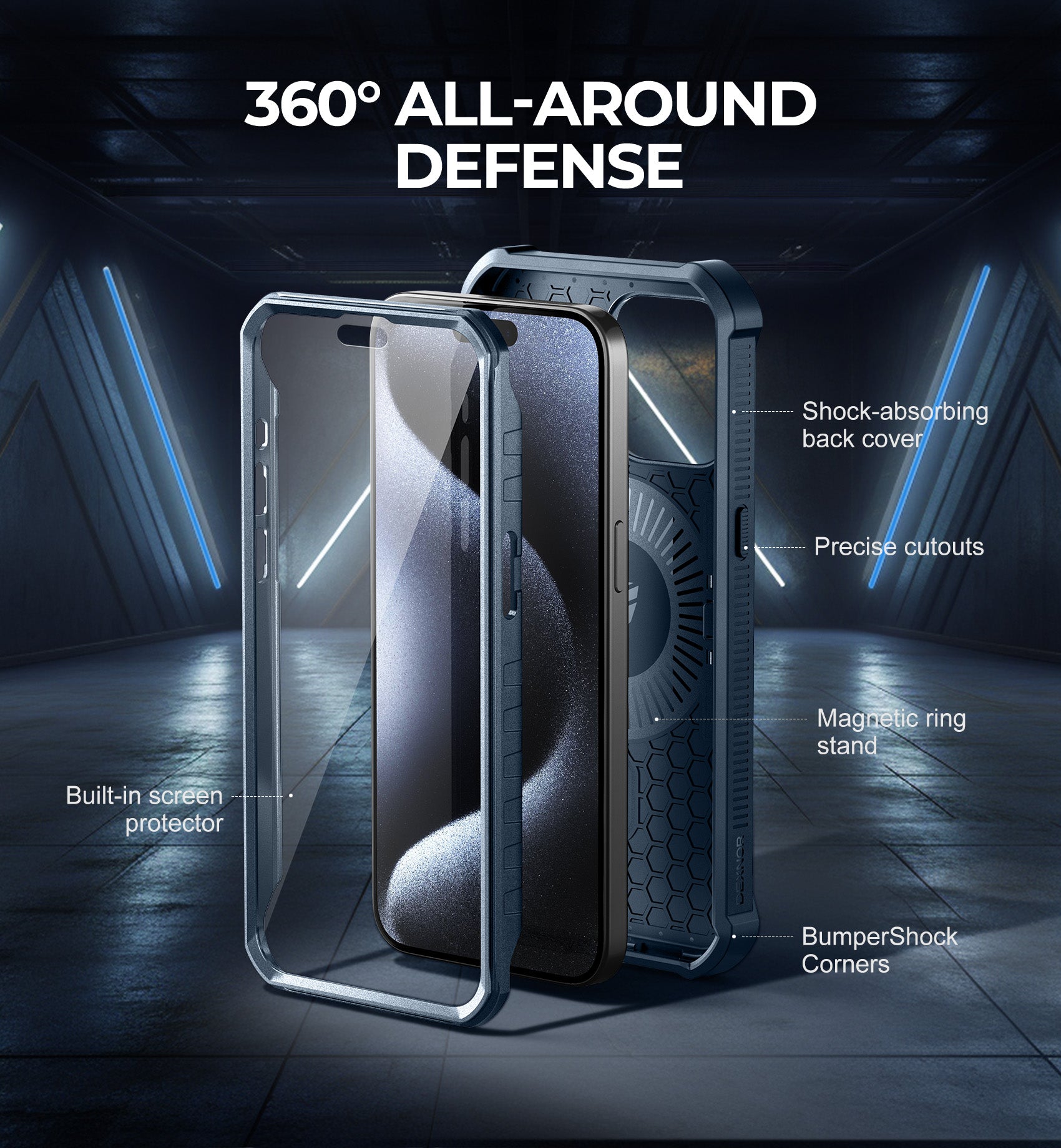 Dexnor for iphone 15 Pro Max Case With MagSafe Heavy-duty Shockproof Full Body Built-in Screen Protector Adjustable Kickstand