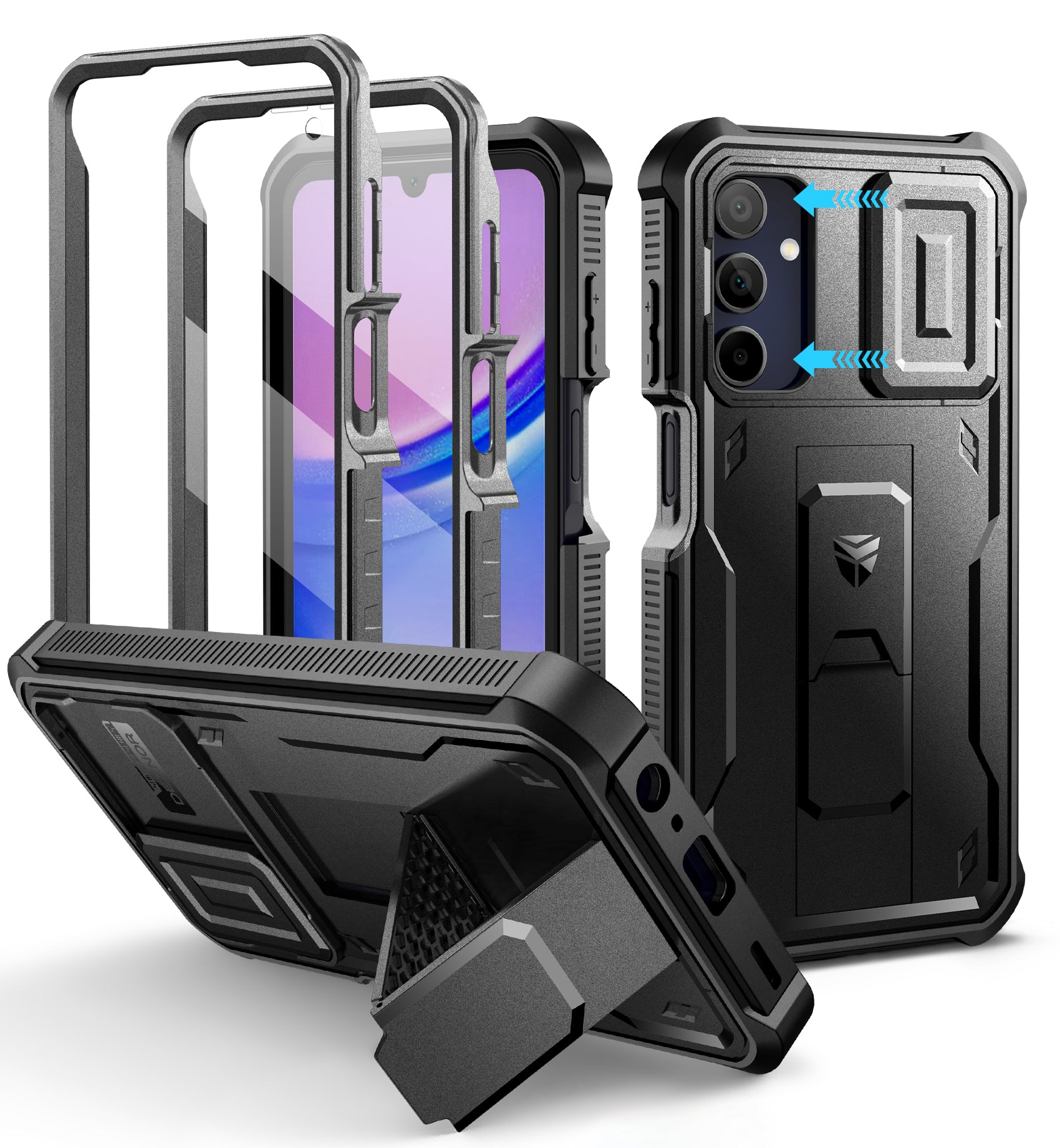 Dexnor Case for Samsung Galaxy A15 5G With Screen Protector Full Body Bumper Kickstand Heavy-duty Shockproof Rugged Cover.
