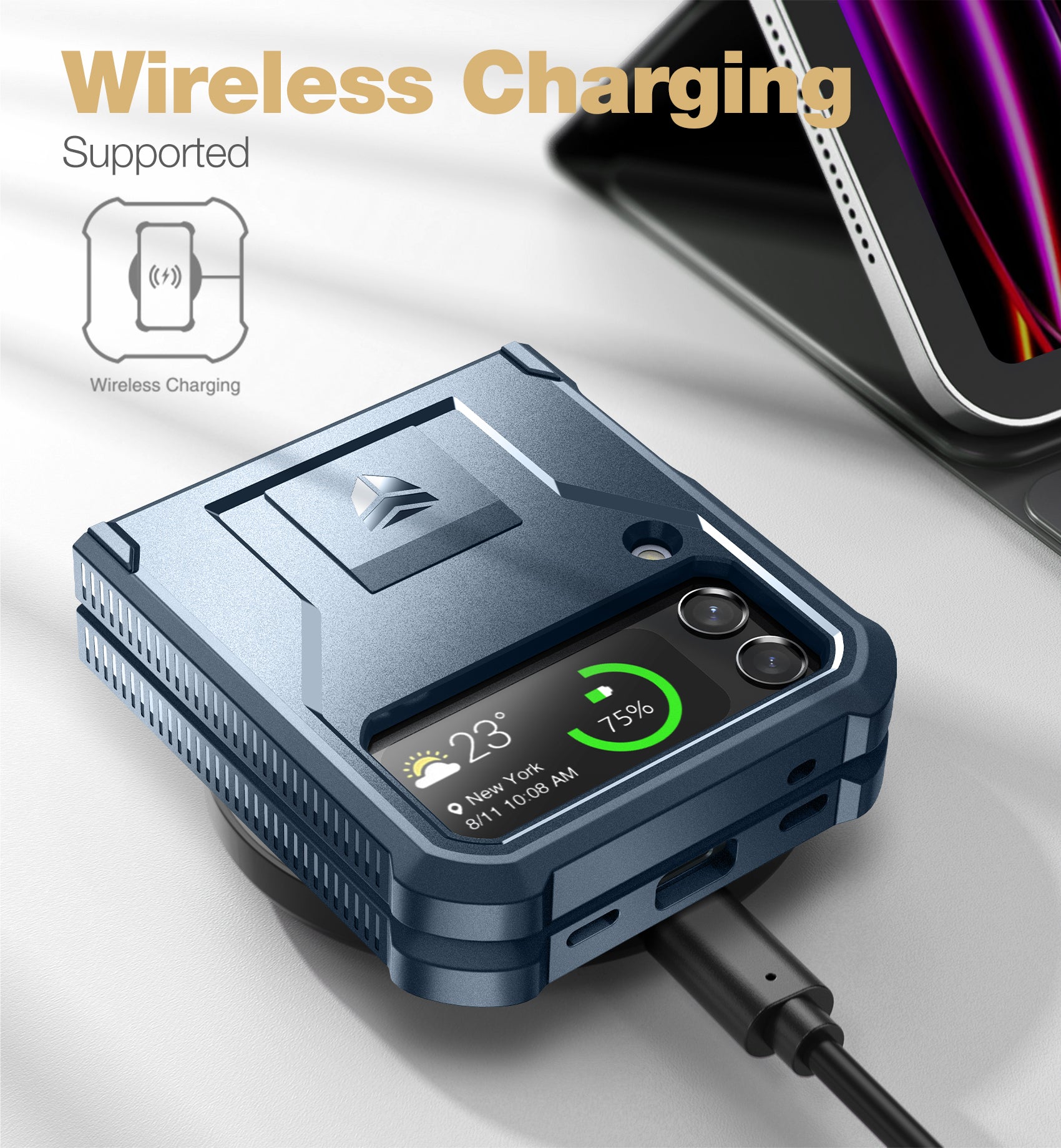 Dexnor Case for Samsung Galaxy Z Flip 4  Hinge Coverage With Screen Protector Full Body Bumper Kickstand Hinge Coverage Shockproof Rugged  Cover