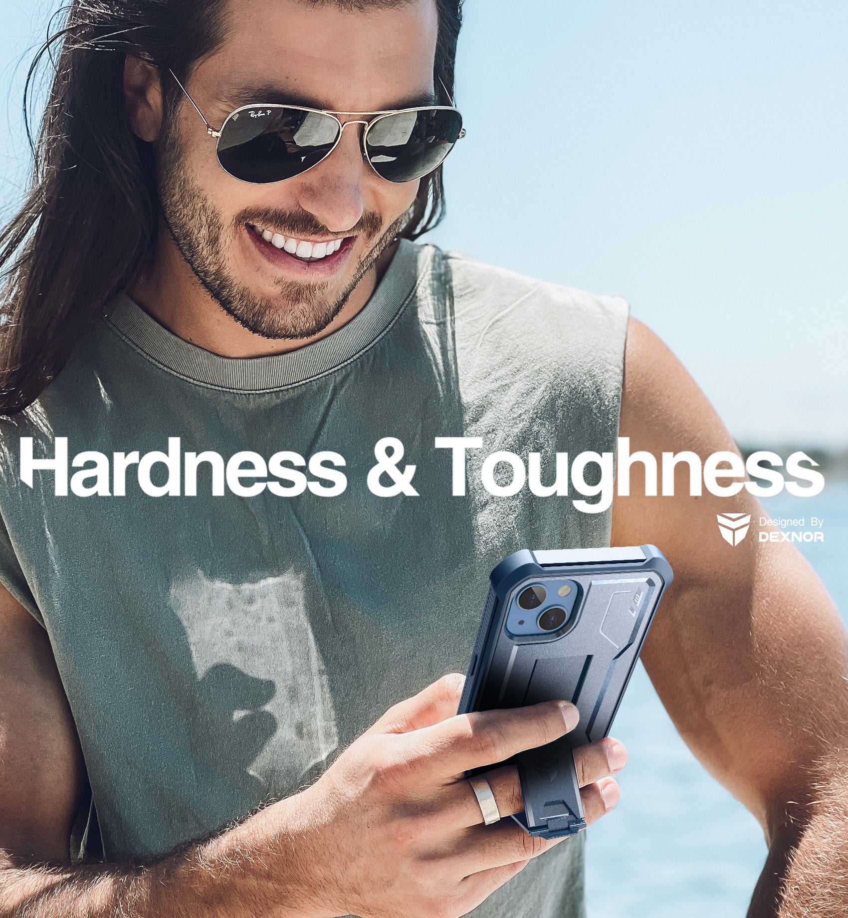 Dexnor for iphone 14/13 Case With Heavy-duty Shockproof Full Body Built-in Screen Protector Adjustable Kickstand
