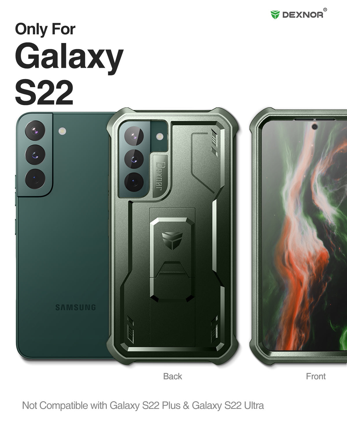 Dexnor Case for Samsung Galaxy S22 With Single Screen Protector Full Body Bumper Kickstand Heavy-duty Shockproof Rugged Cover.