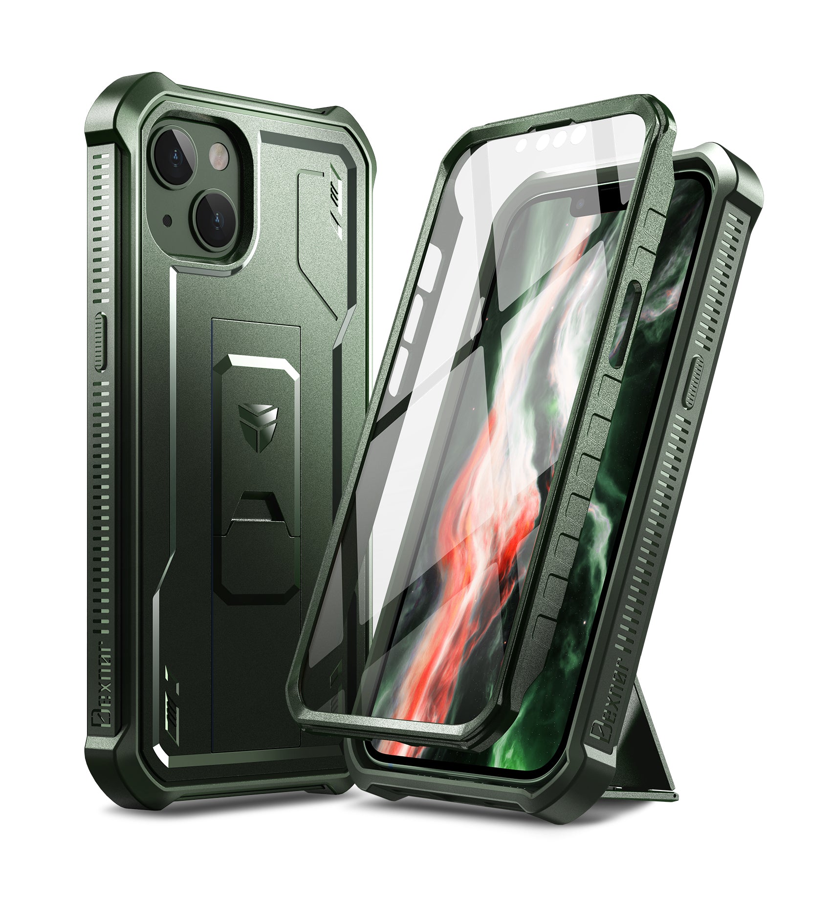 Dexnor for iphone 14/13 Case With Heavy-duty Shockproof Full Body Built-in Screen Protector Adjustable Kickstand