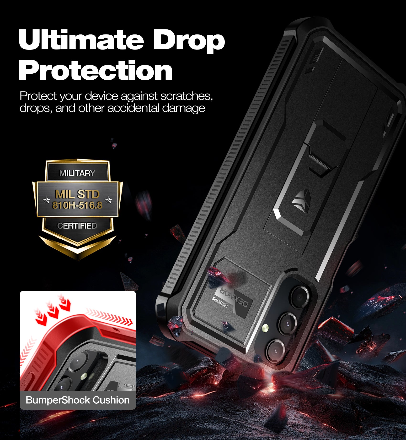 Dexnor Case for Samsung Galaxy A25 5G/A24 With Screen Protector Full Body Bumper Kickstand Heavy-duty Shockproof Rugged Cover.