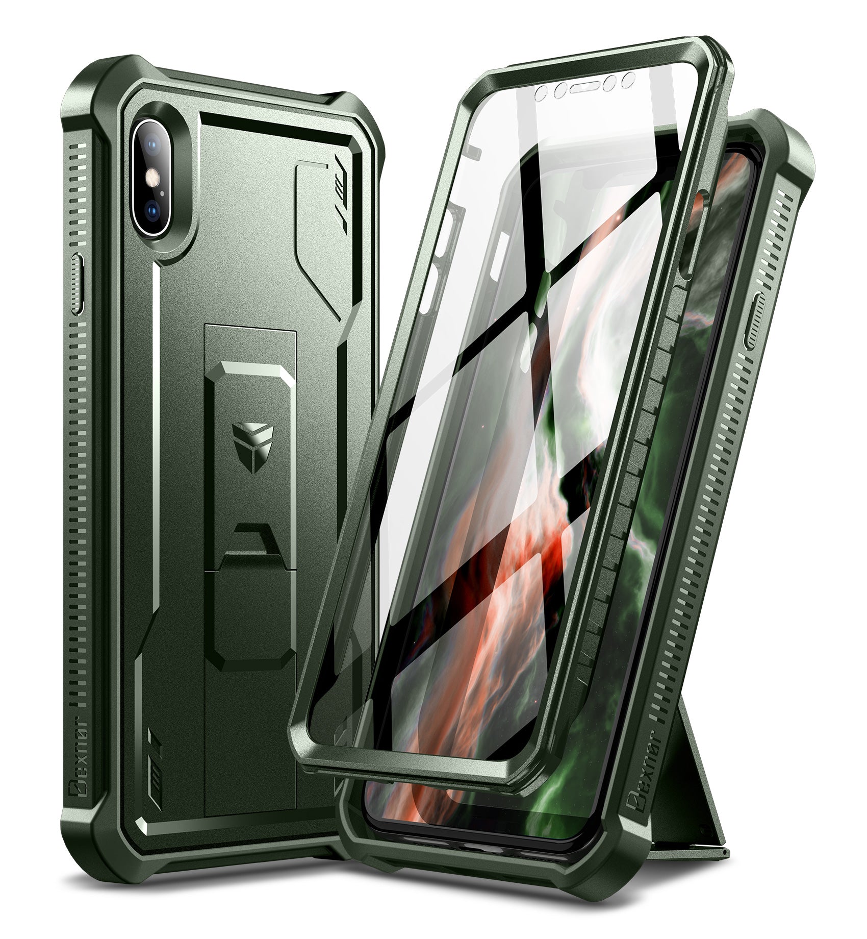 Dexnor Case for iPhone XS Max With Screen Protector Full Body Bumper Kickstand Heavy-duty Shockproof Rugged Cover.