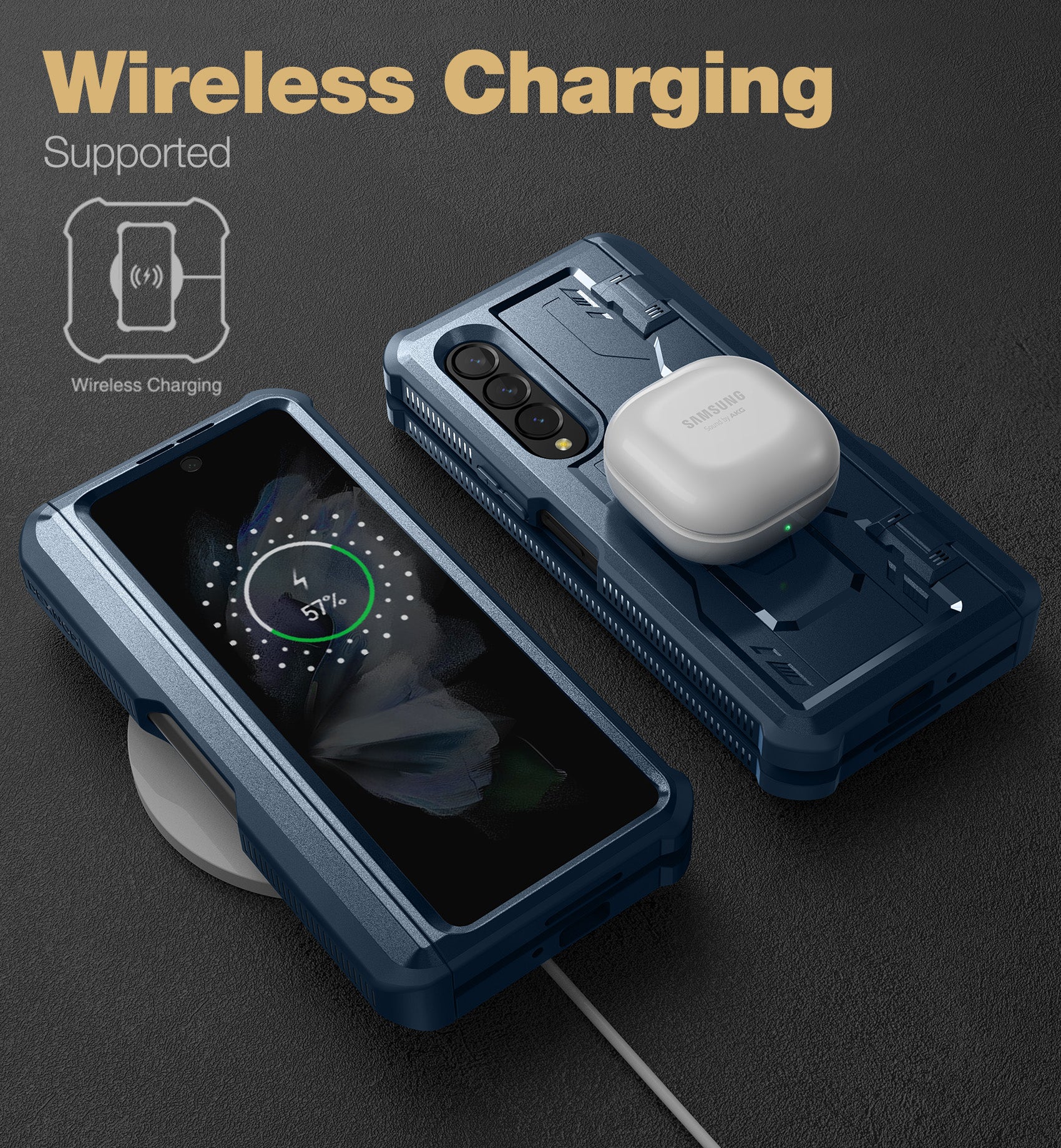 Dexnor Case for Samsung Galaxy Z Fold 3 With Hinge Coverage Screen Protector Full Body Bumper Kickstand Heavy-duty Shockproof Rugged Cover.