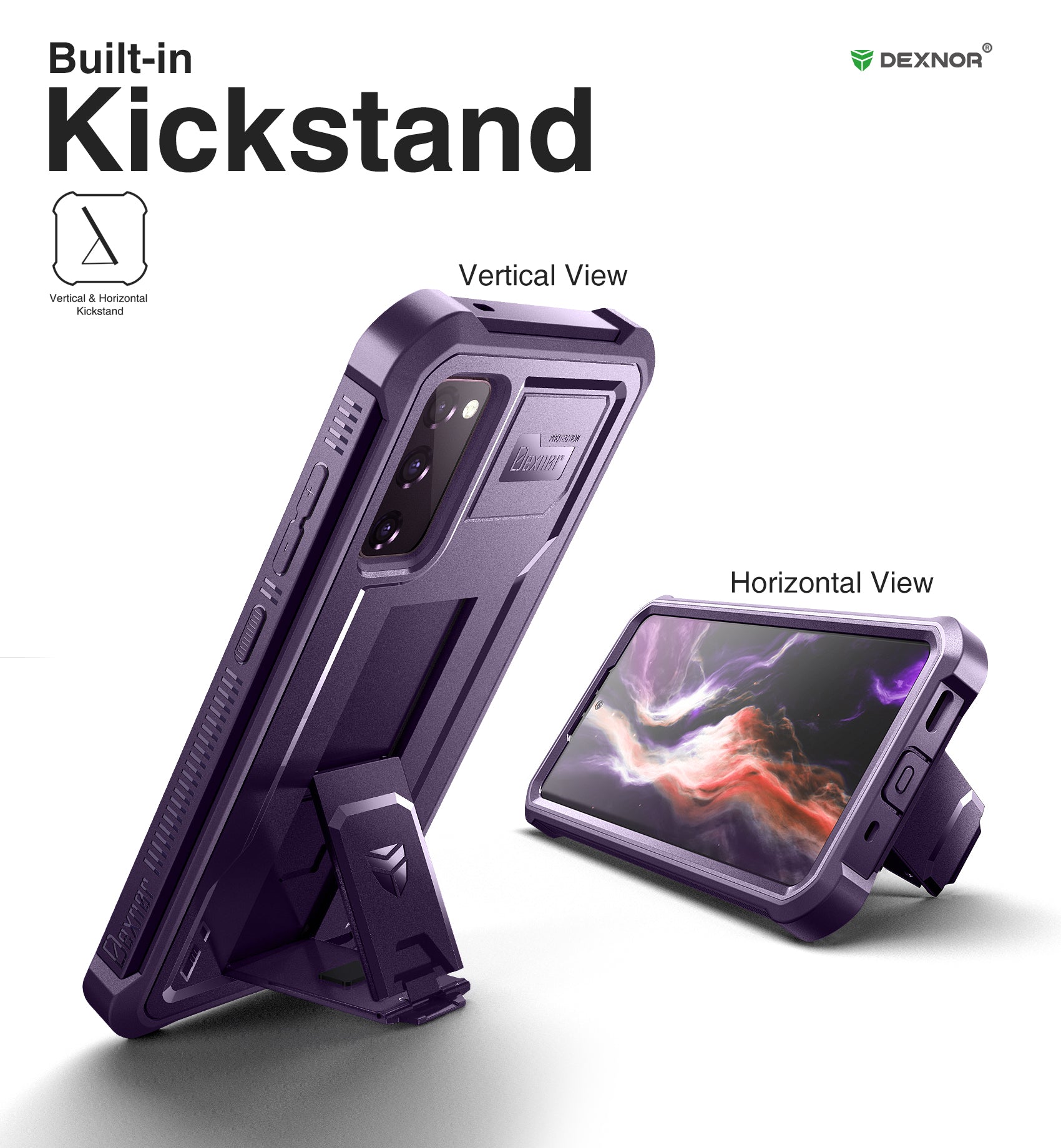 Dexnor Case for Samsung Galaxy S20 FE With Single Screen Protector Full Body Bumper Kickstand Heavy-duty Shockproof Rugged Cover