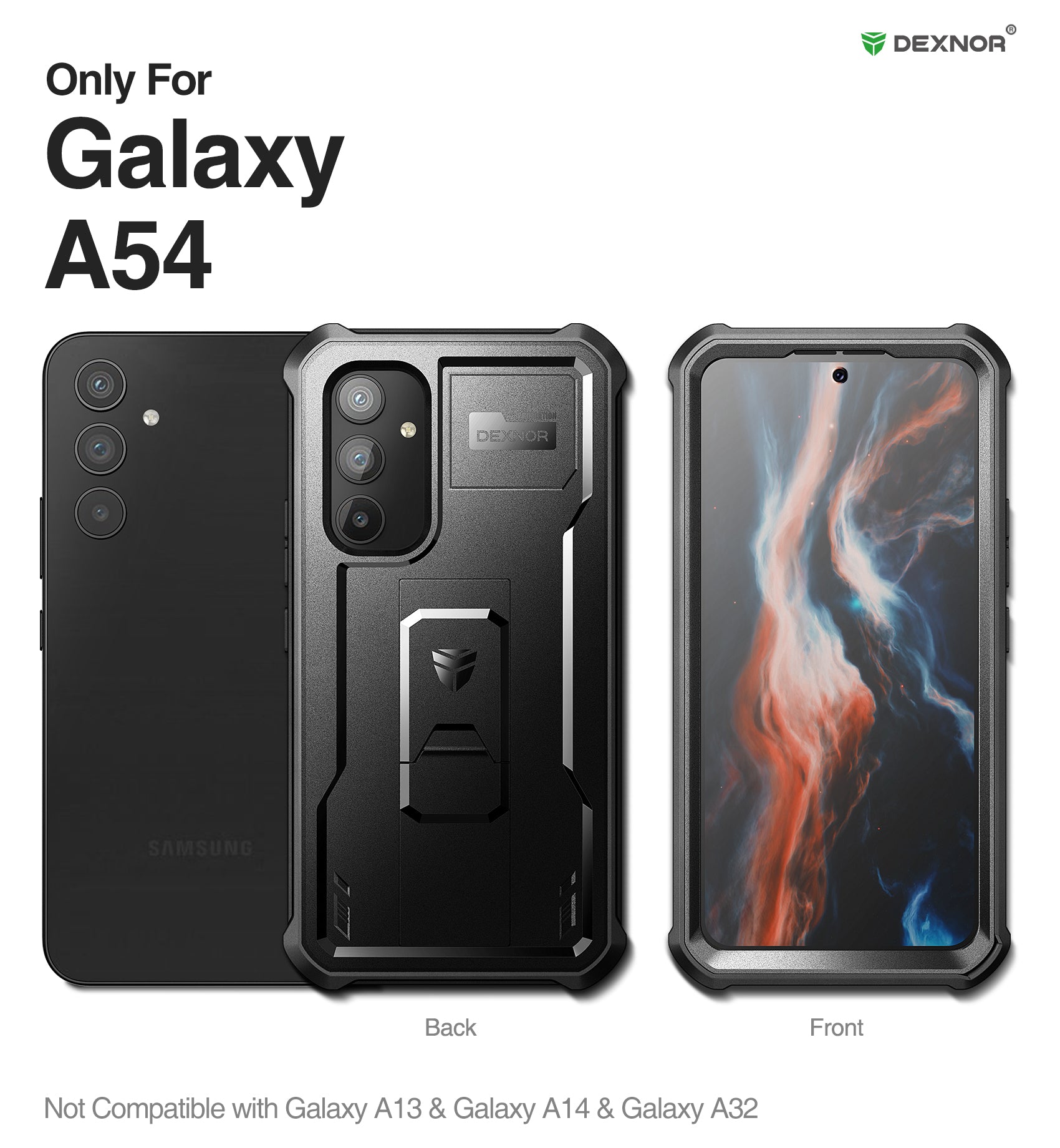 Dexnor Case for Samsung Galaxy A54 5G With Screen Protector Full Body Bumper Kickstand Heavy-duty Shockproof Rugged Cover.