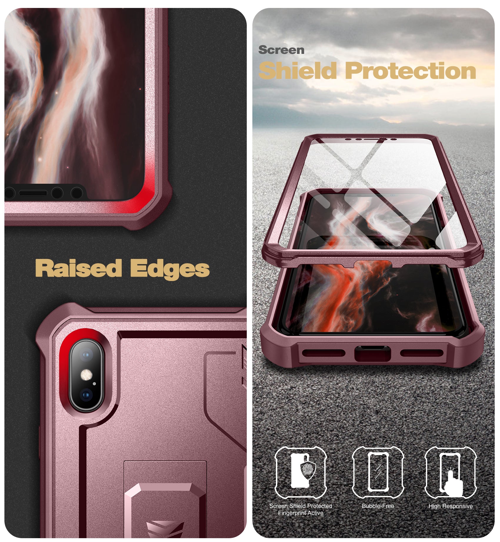 Dexnor Case for iPhone XS Max With Screen Protector Full Body Bumper Kickstand Heavy-duty Shockproof Rugged Cover.