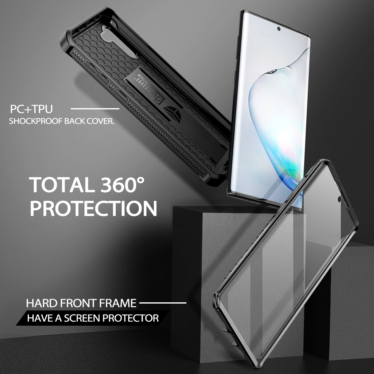 Dexnor Case for Samsung Galaxy Note 10 With Single Screen Protector Full Body Bumper Kickstand Heavy-duty Shockproof Rugged Cover.