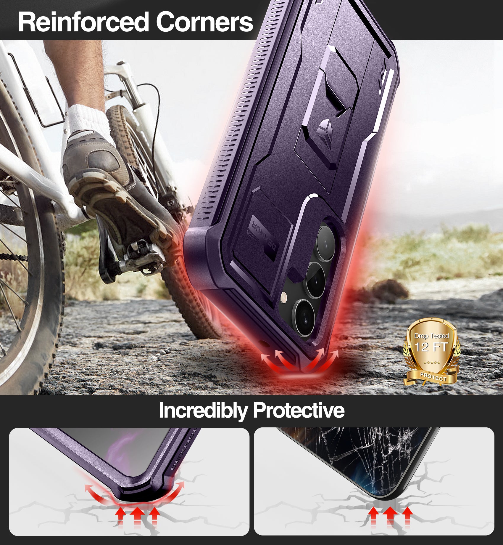 Dexnor Case for Samsung Galaxy S23 With Screen Protector Full Body Bumper Kickstand Heavy-duty Shockproof Rugged Cover.