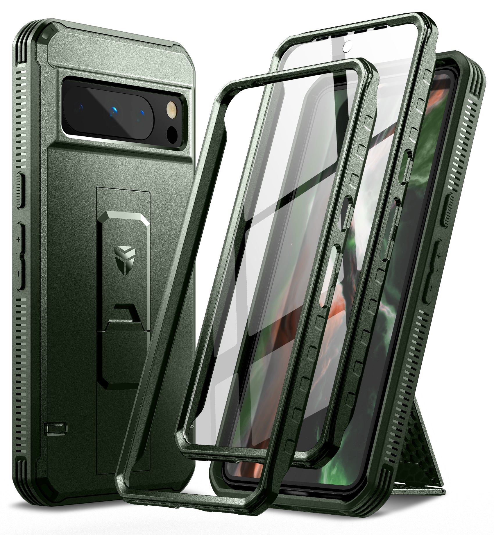 Dexnor Case for Google Pixel 8 Pro With 2 Screen Protector Full Body Bumper Kickstand Heavy-duty Shockproof Rugged Cover.