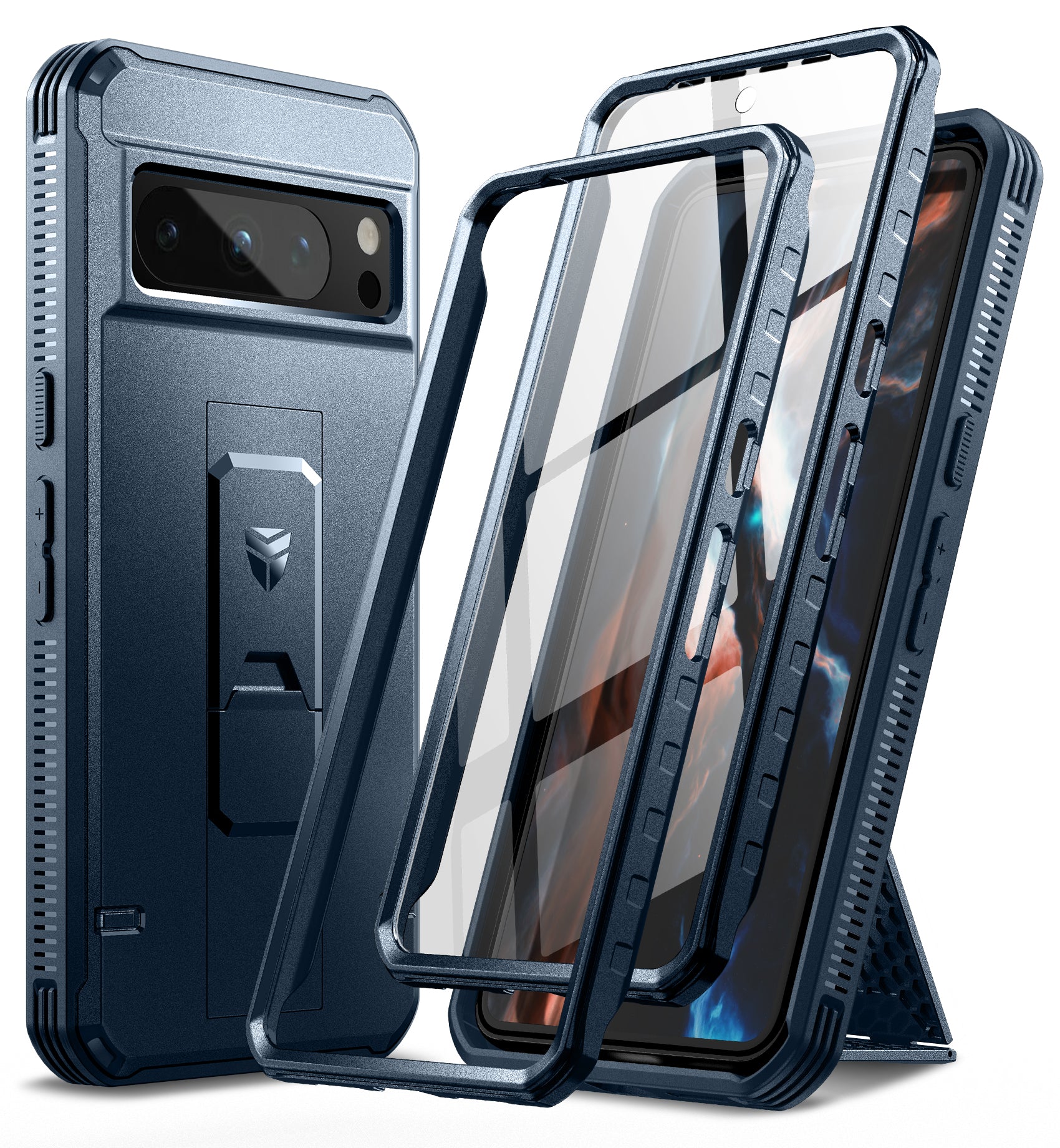 Dexnor Case for Google Pixel 8 Pro With 2 Screen Protector Full Body Bumper Kickstand Heavy-duty Shockproof Rugged Cover.