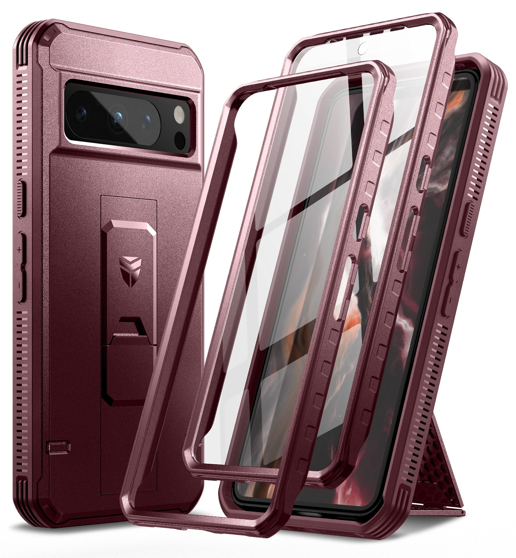 Dexnor Case for Google Pixel 8 Pro With 2 Screen Protector Full Body Bumper Kickstand Heavy-duty Shockproof Rugged Cover.