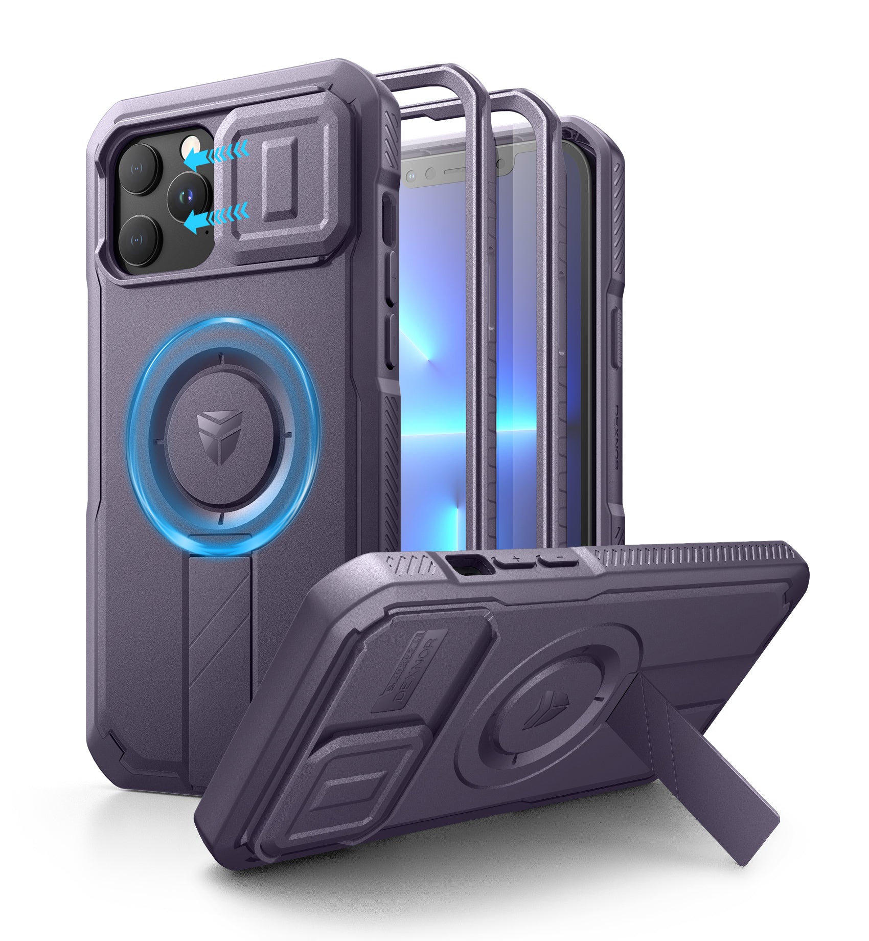 Dexnor Durable Case for iPhone 12/13 Pro Max with Built In Screen Protector and Slide Camera Cover 360 Magsafe Rugged Bumper Cover.