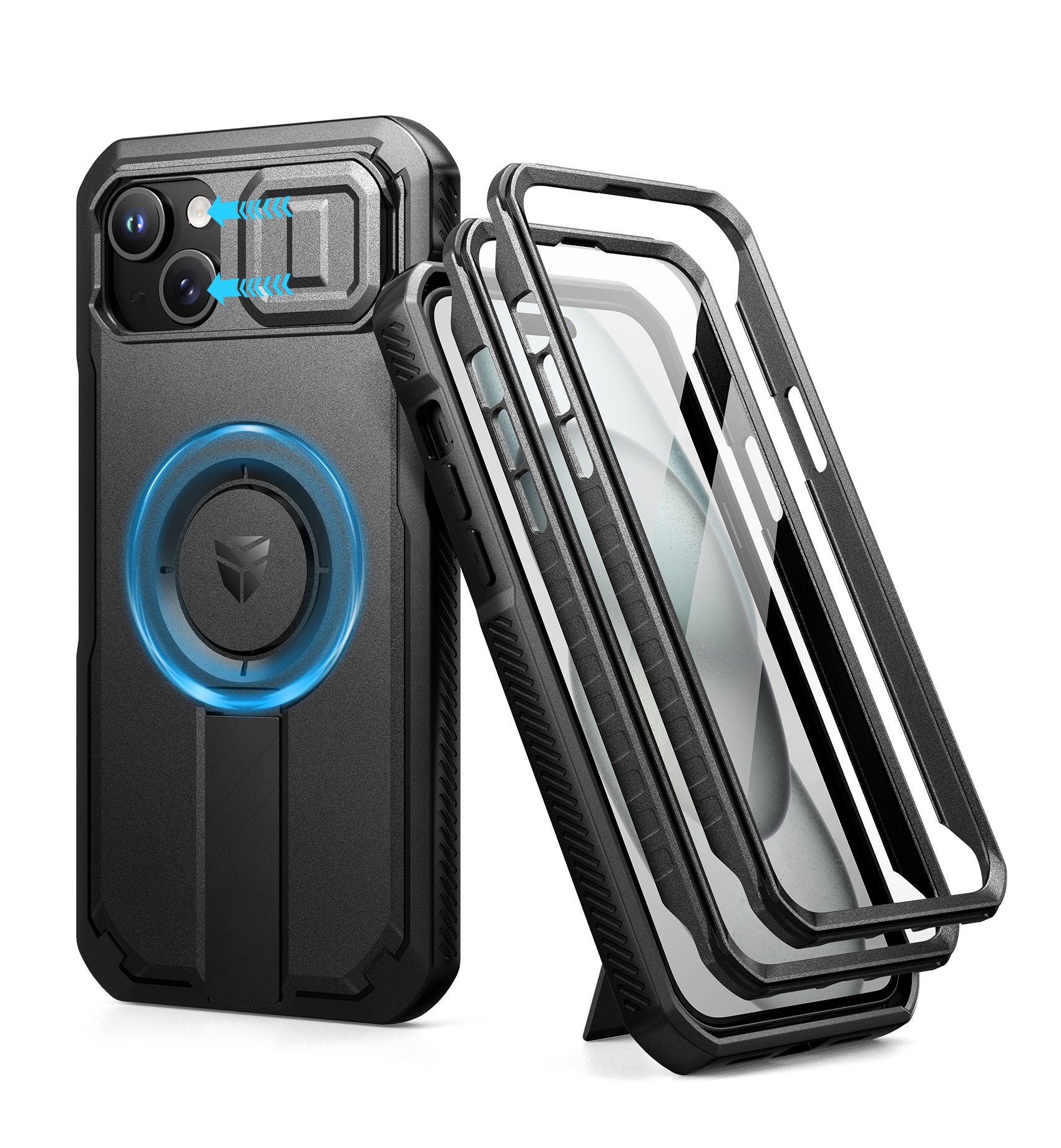 Dexnor Durable Case for iPhone 14 Plus/15 Plus with Built In Screen Protector and Slide Camera Cover 360 Magsafe Rugged Bumper Cover