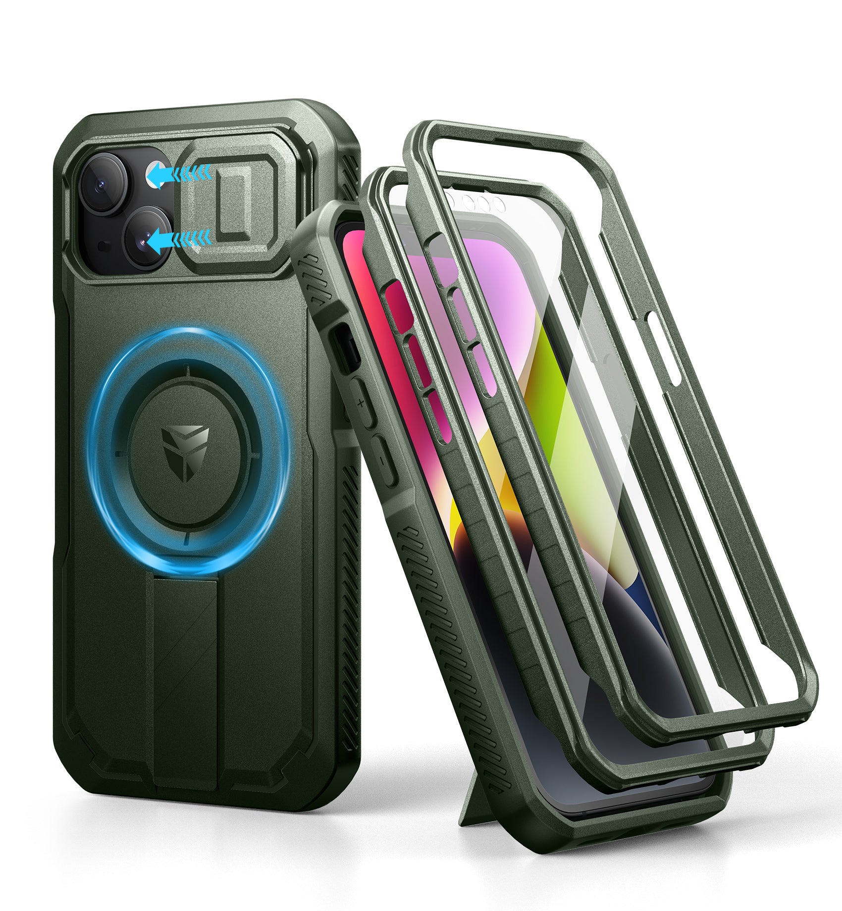 Dexnor Durable Case for iPhone 13/14 with Built In Screen Protector and Slide Camera Cover 360 Magsafe Rugged Bumper Cover