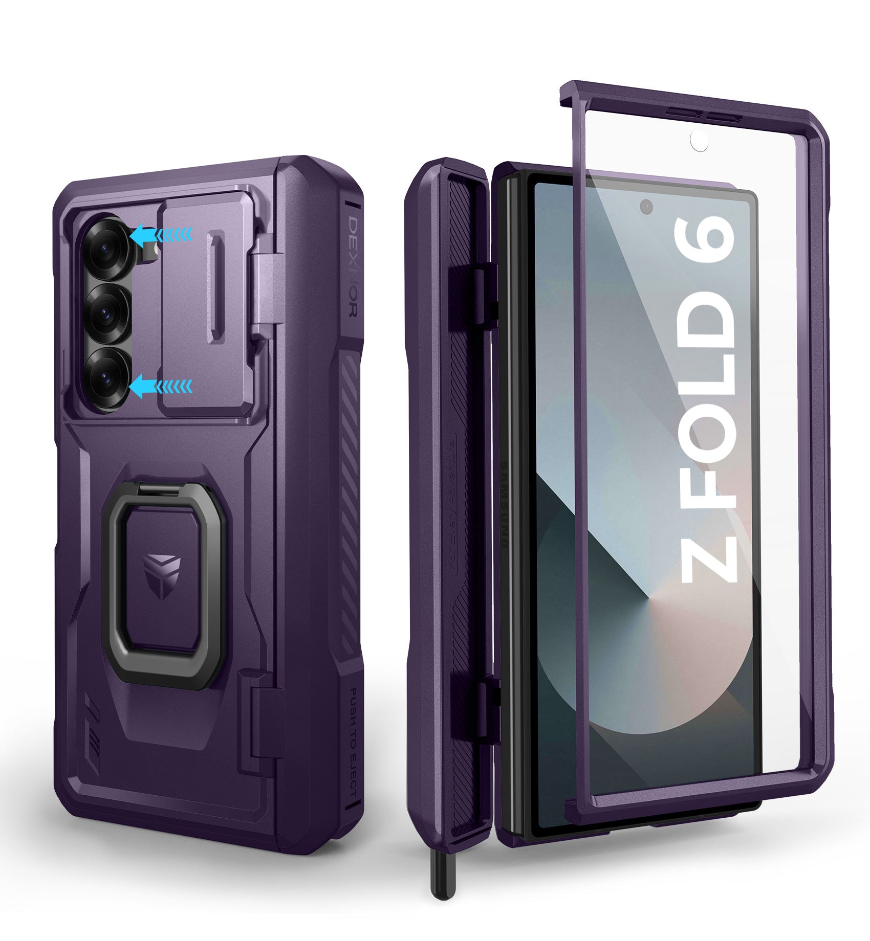 Dexnor Case for Samsung Galaxy Z Fold 6 With Hinge Coverage Screen Protector Full Body Bumper Kickstand Heavy-duty Shockproof Rugged Cover.
