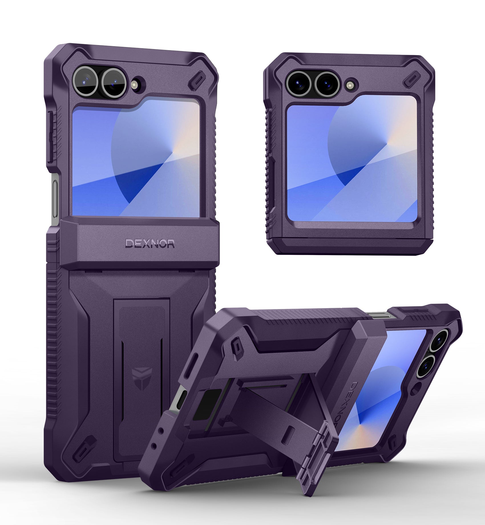 Dexnor Case for Samsung Galaxy Z Flip 6 Hinge Coverage With Screen Protector Full Body Bumper Kickstand Hinge Coverage Shockproof Rugged Cover