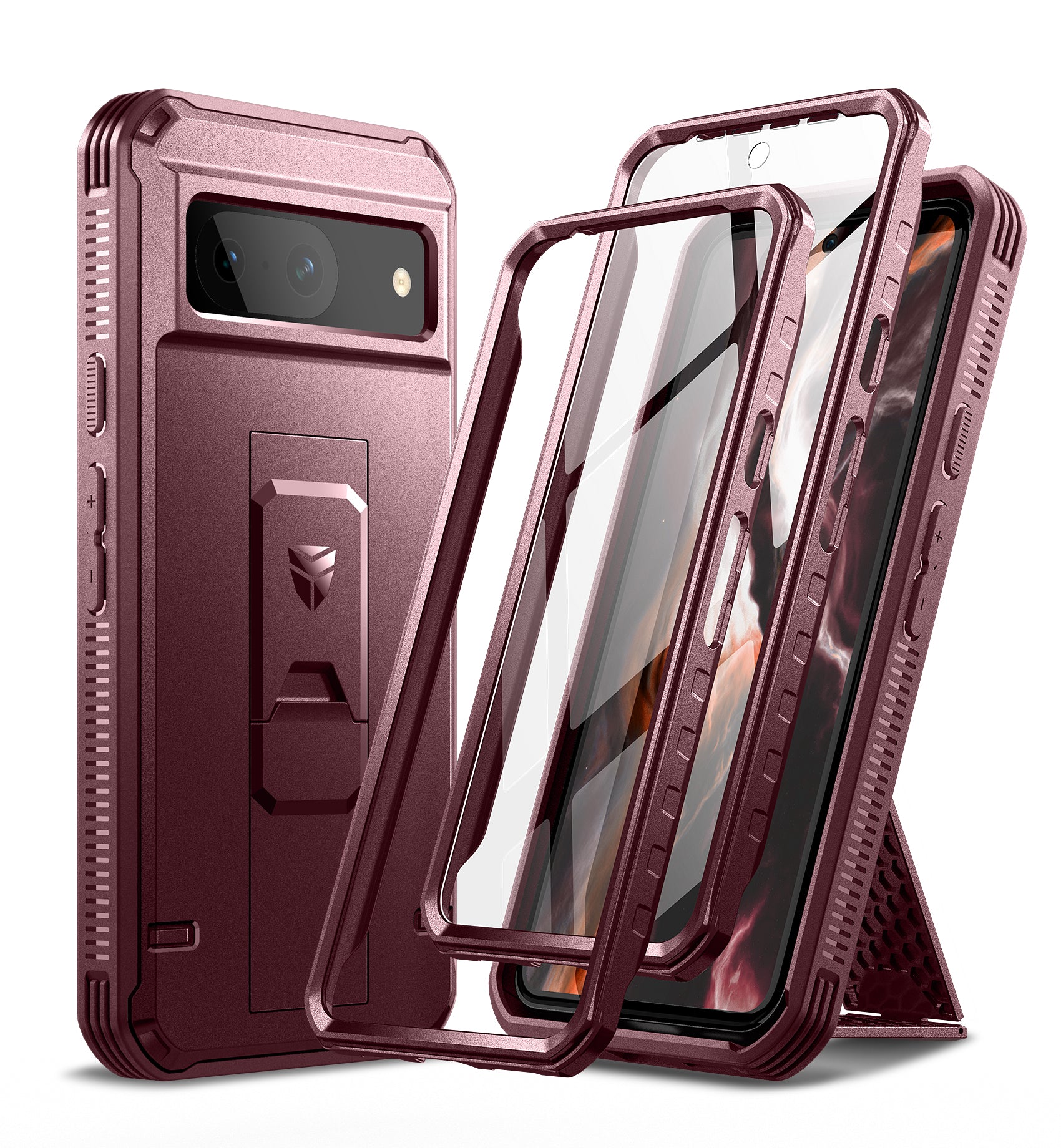 Dexnor Case for Google Pixel 8 With 2 Screen Protector Full Body Bumper Kickstand Heavy-duty Shockproof Rugged Cover.