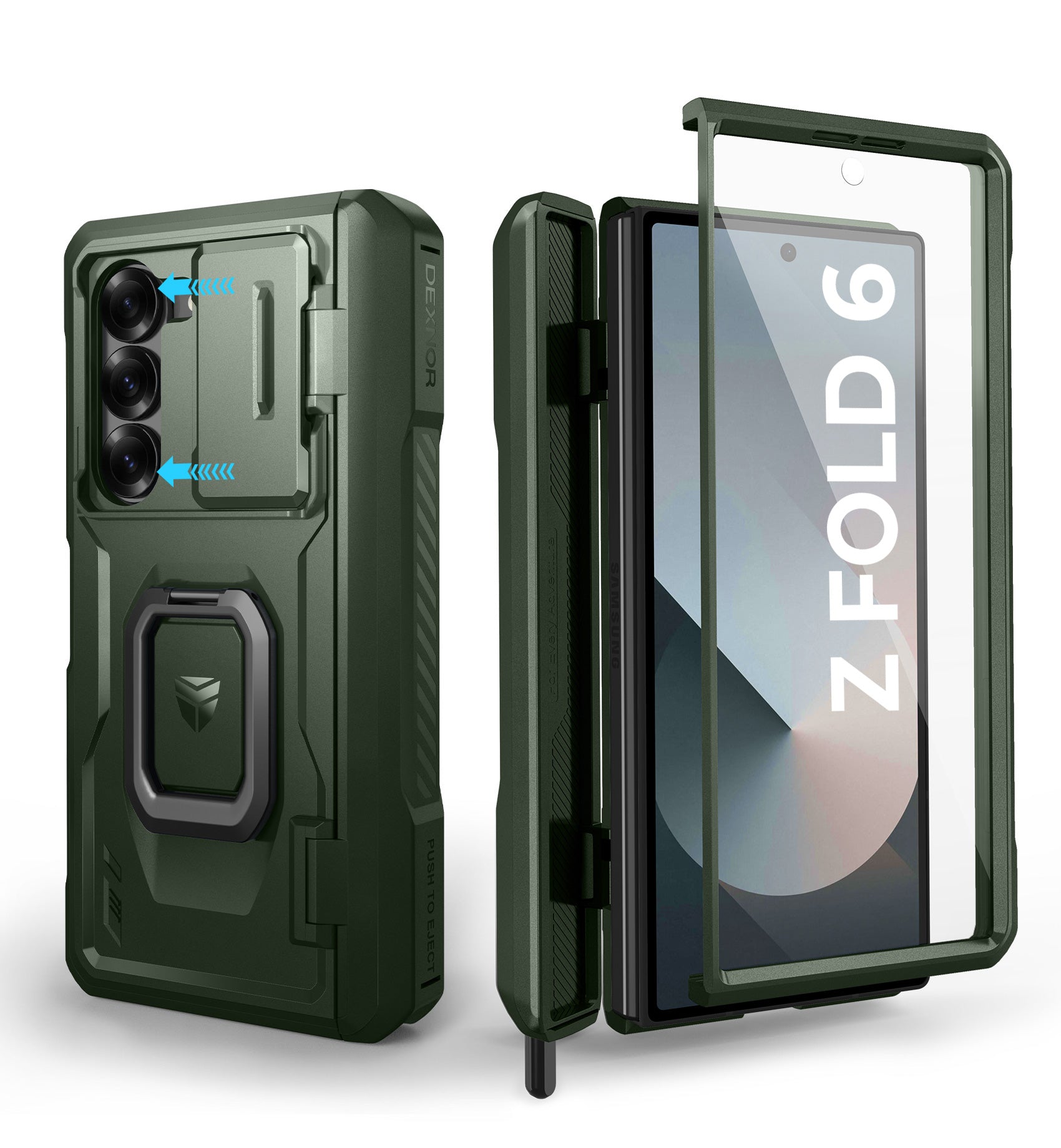 Dexnor Case for Samsung Galaxy Z Fold 6 With Hinge Coverage Screen Protector Full Body Bumper Kickstand Heavy-duty Shockproof Rugged Cover.